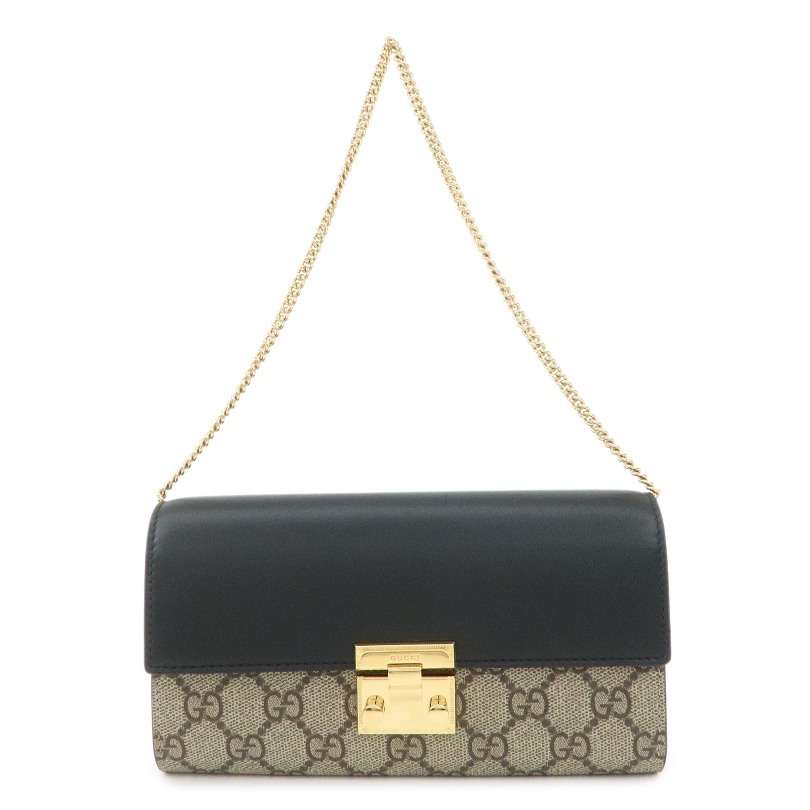 GUCCI GG Supreme Leather Chain Wallet WOC Beige Black 779774