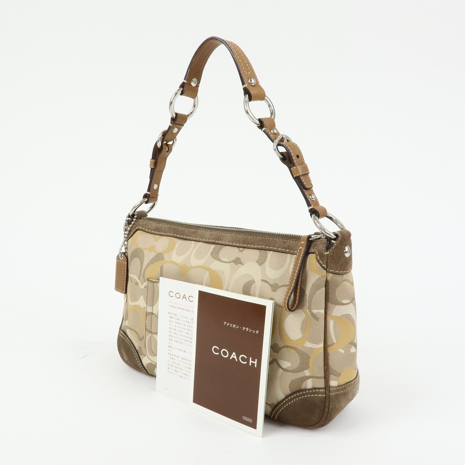 COACH Signature Canvas Suede Leather Shoulder Bag Beige Brown