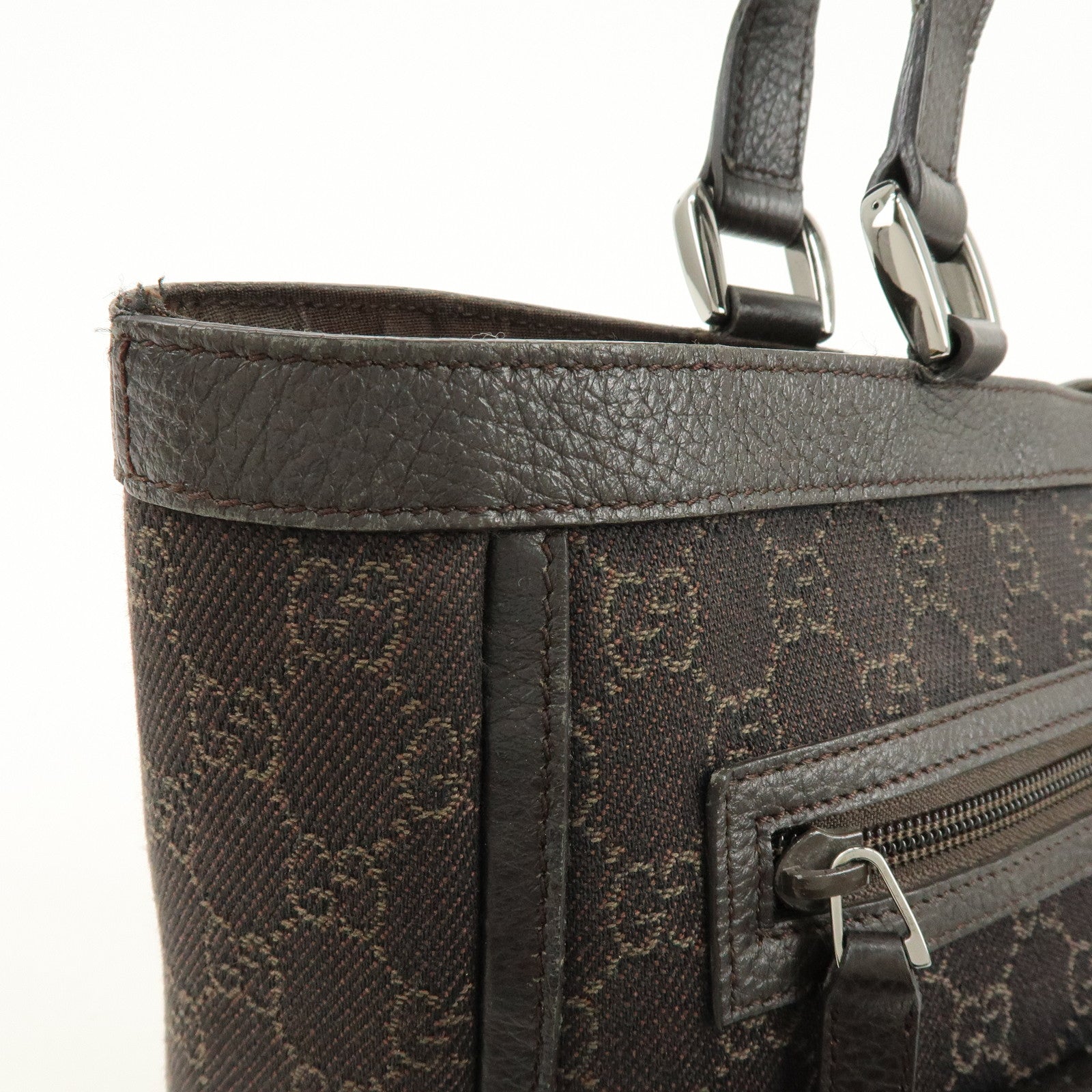 GUCCI Abbey GG Canvas Leather Tote Bag Hand Bag Brown 268639