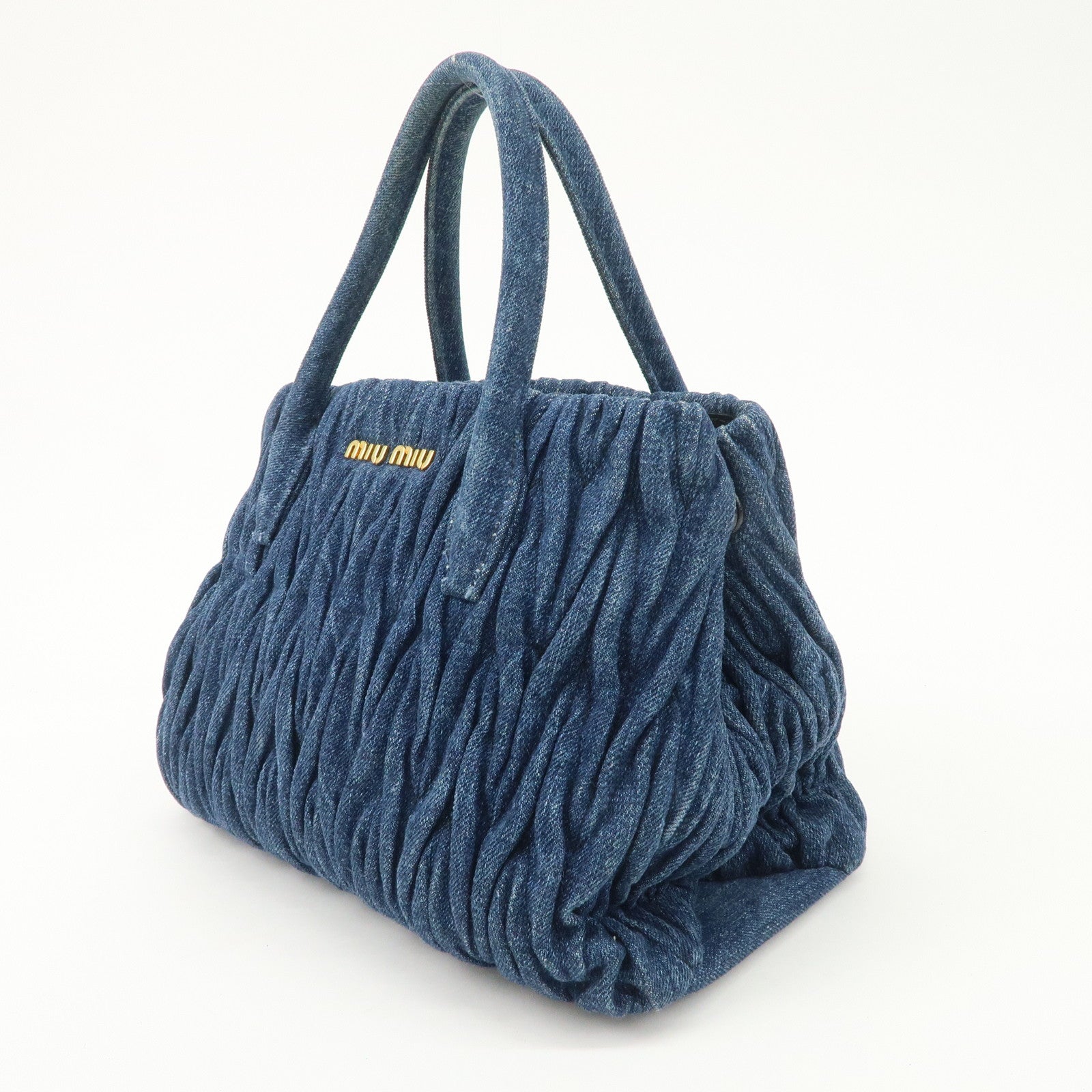 MIU MIU Matelasse Leather 2Way Shoulder Hand Bag Blue RN1069 Used