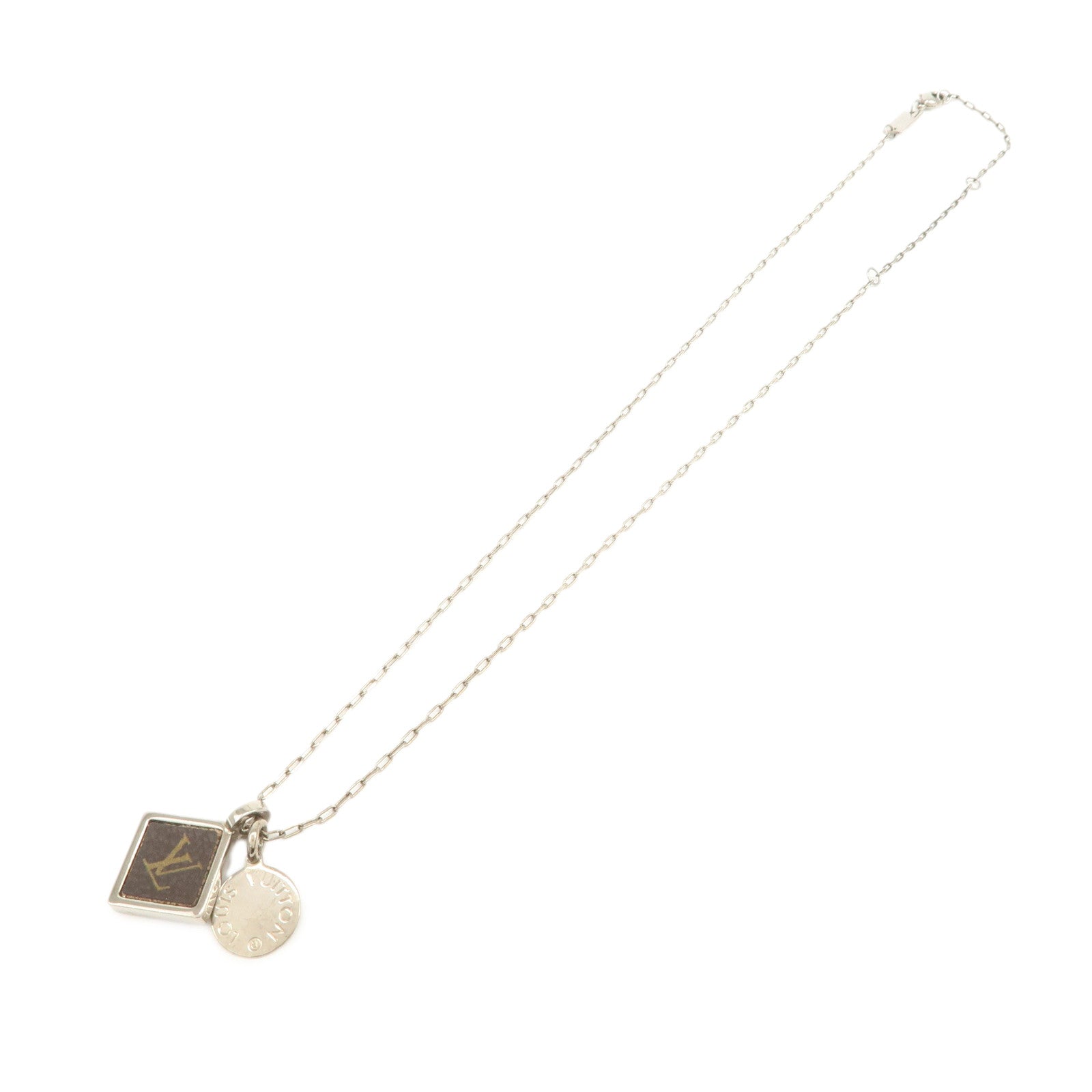 Louis Vuitton Monogram Canvas Metal Necklace Brown Silver M00041