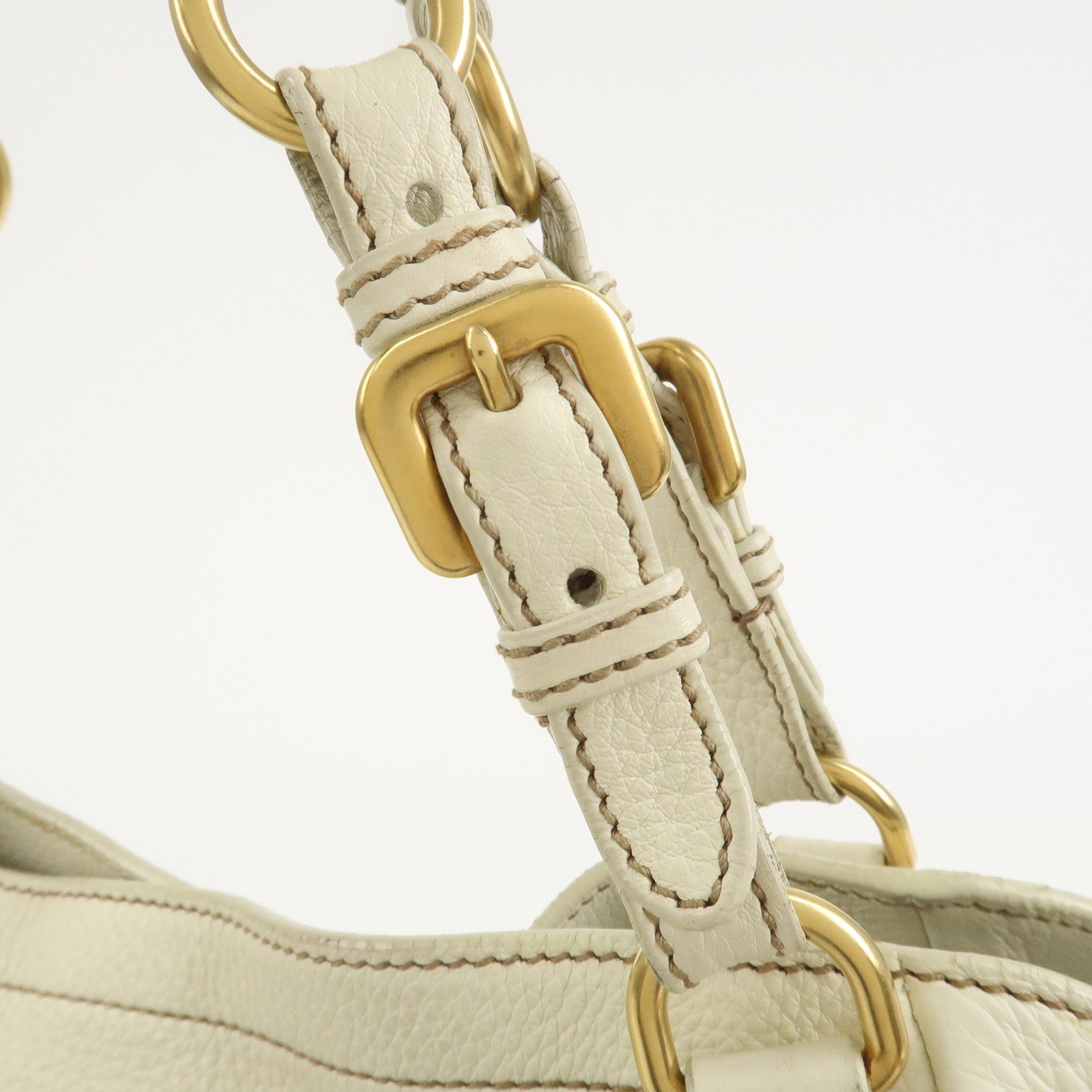 PRADA Logo Calf Leather Tote Bag Shoulder Bag Ivory BR3844