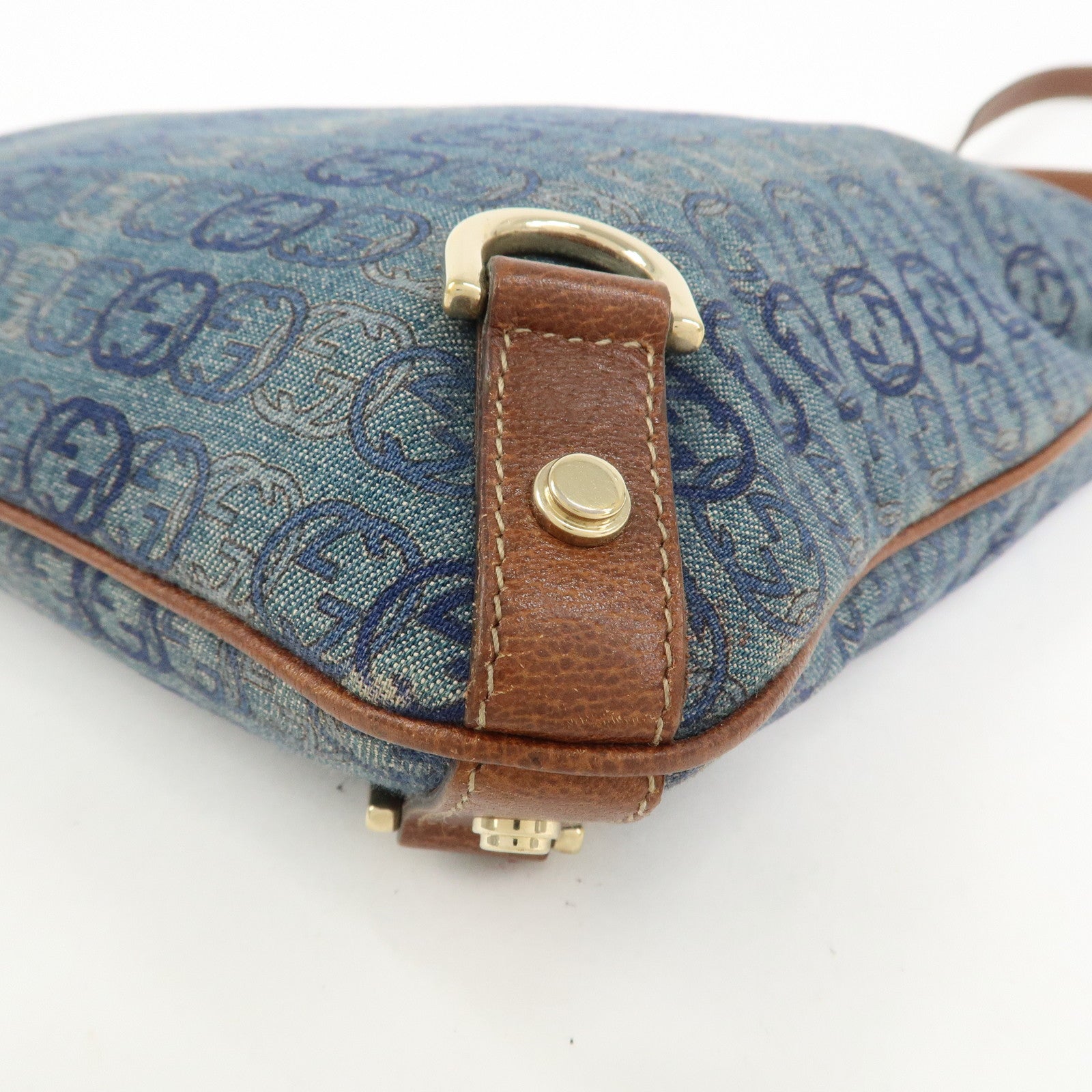 GUCCI Abbey GG Denim Shoulder Bag Crossbody Bag Brown Blue 131326