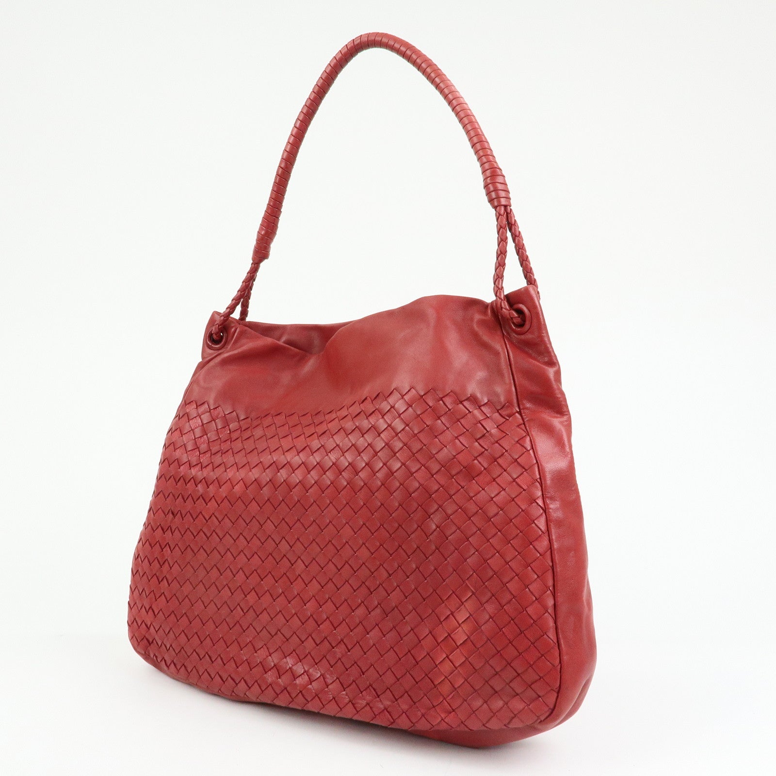 BOTTEGA VENETA Intrecciato Leather Shoulder Bag Red 132369