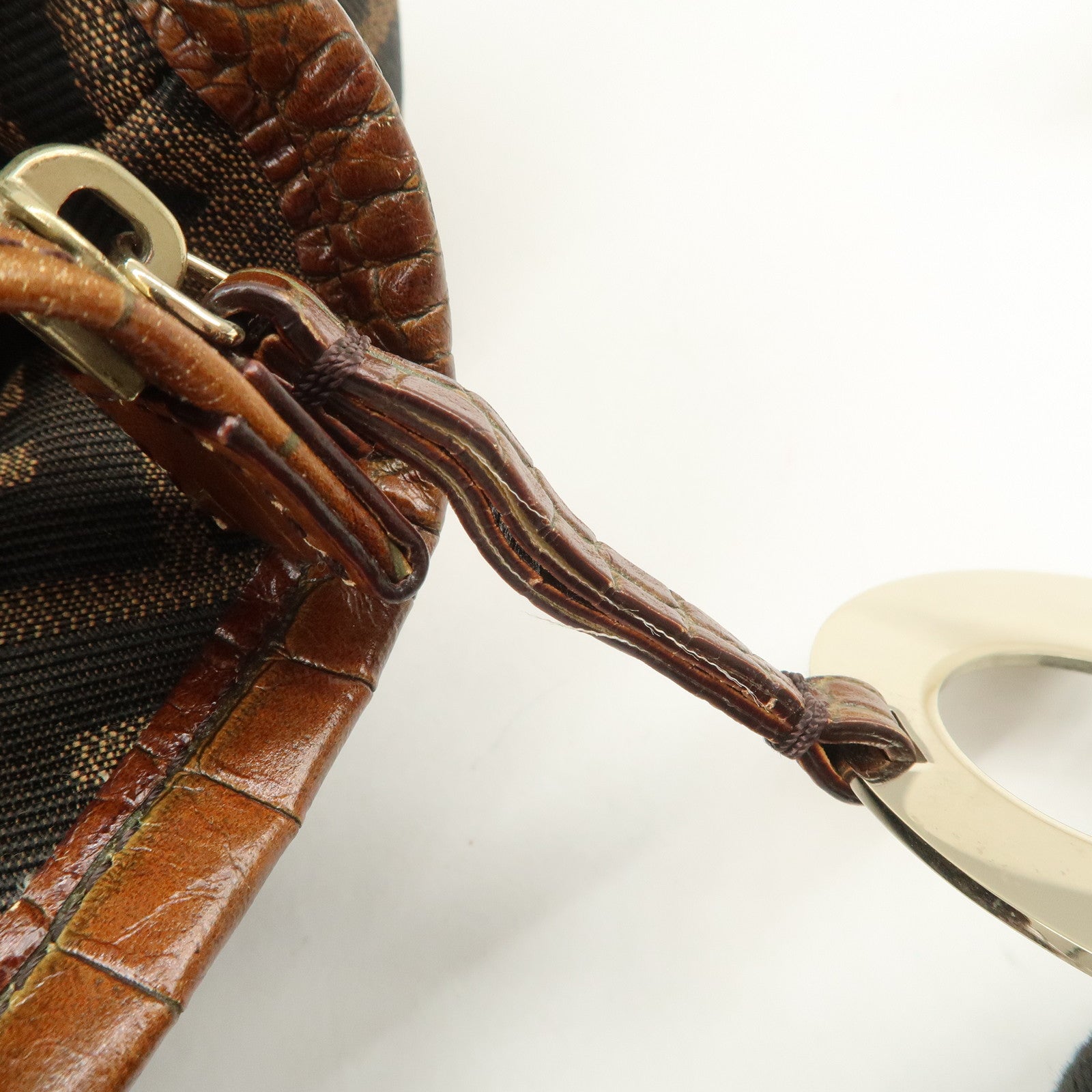 FENDI Zucca Gathered Canvas Leather Shoulder Bag Tote Bag 8BH186