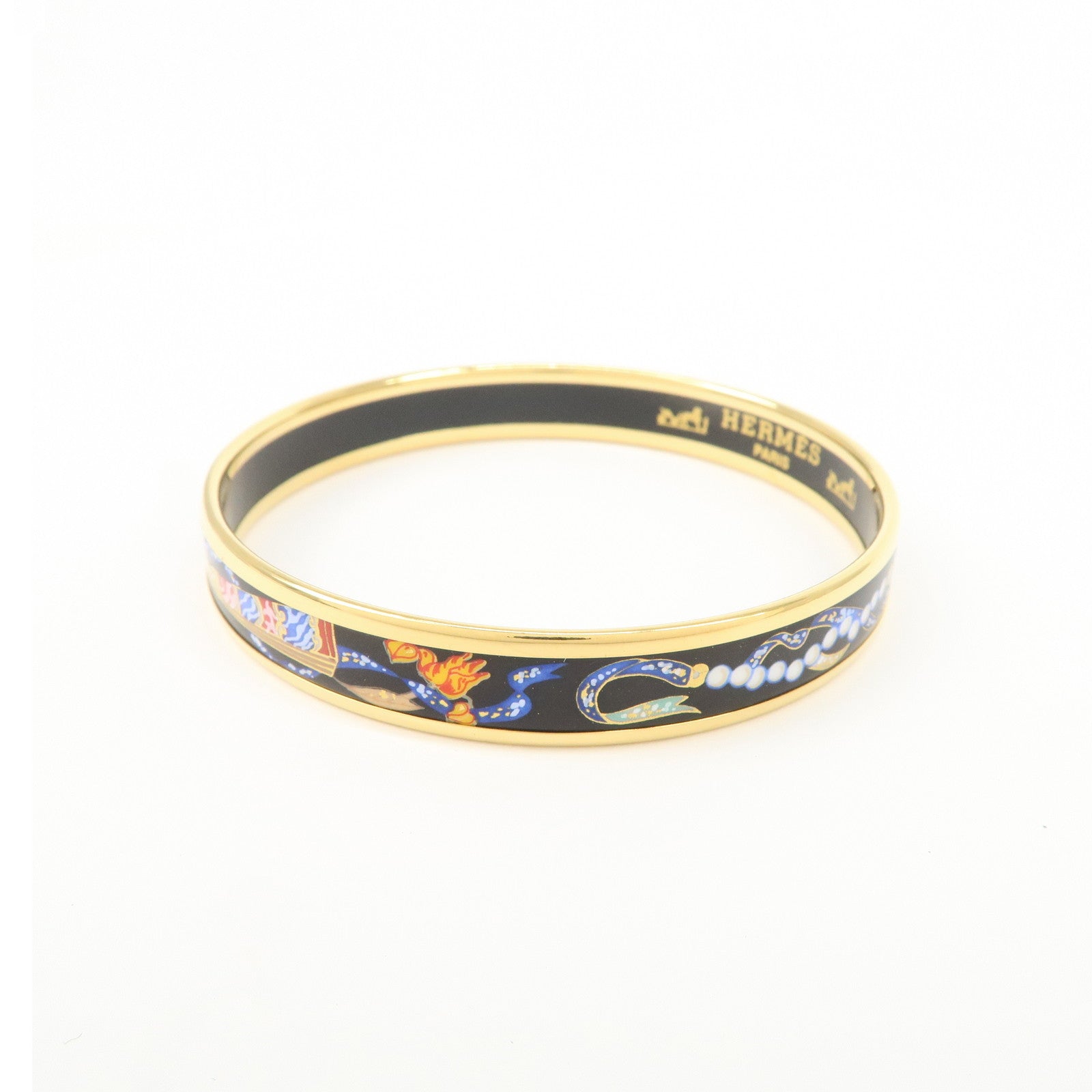 HERMES Email PM Gold Plated Bracelet Bangle Black Multicolor