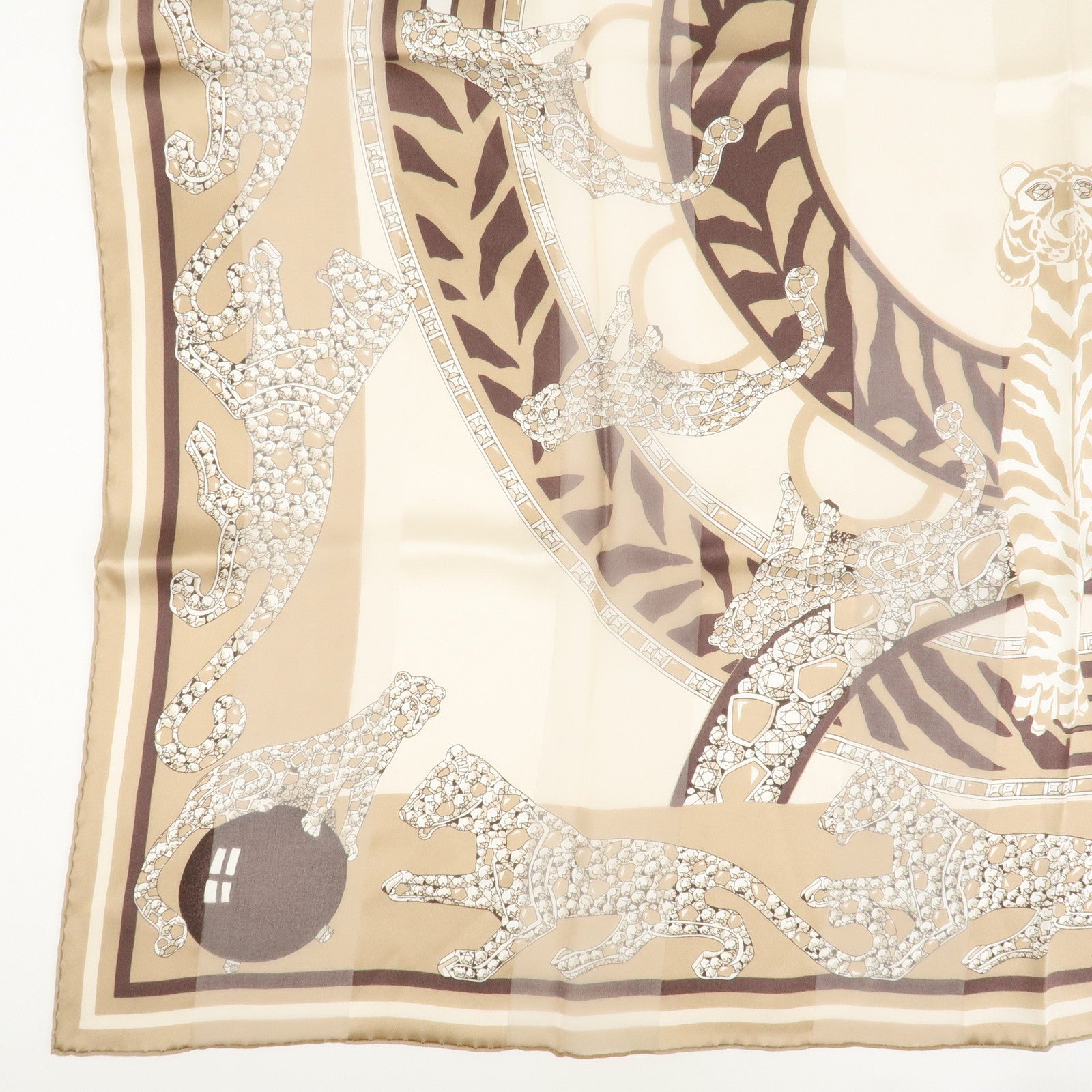 Cartier Must de Cartier Silk 100% Animal Pattern Scarf Light Brown