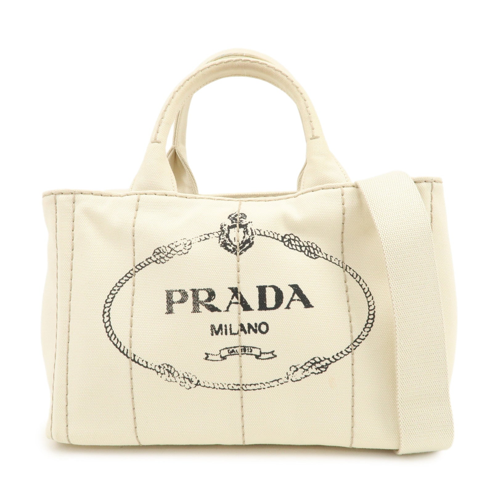 PRADA Canapa Mini Canvas 2Way Hand Shoulder Bag Ivory B2439G