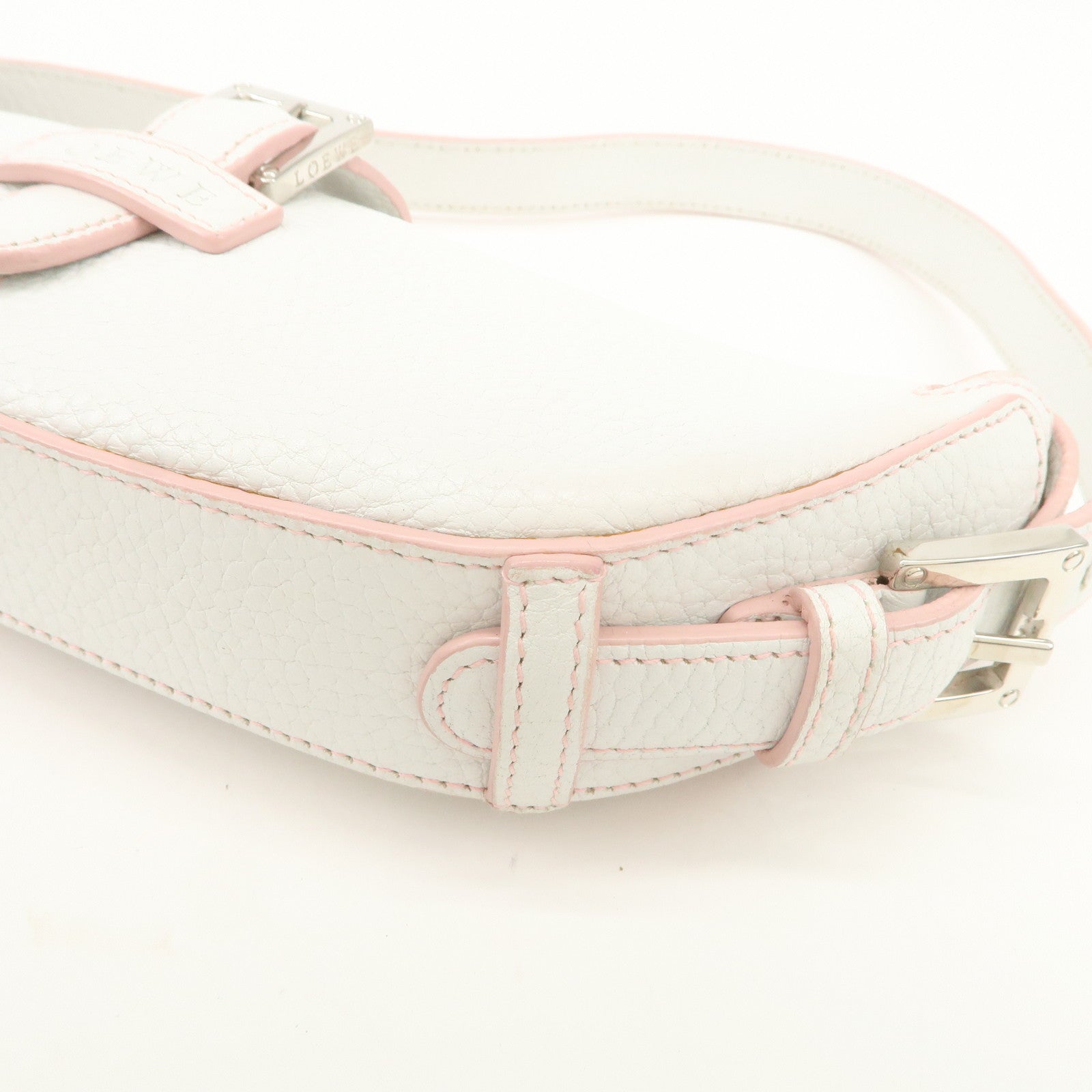 LOEWE Senda Leather Shoulder Bag Hand Bag Half Moon White