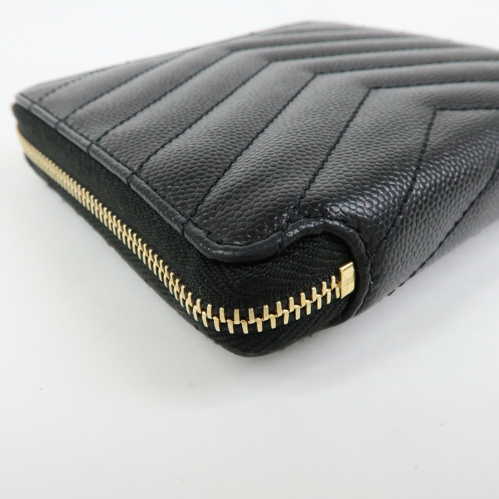 SAINT LAURENT PARIS Cassandra Leather Compact Wallet Black