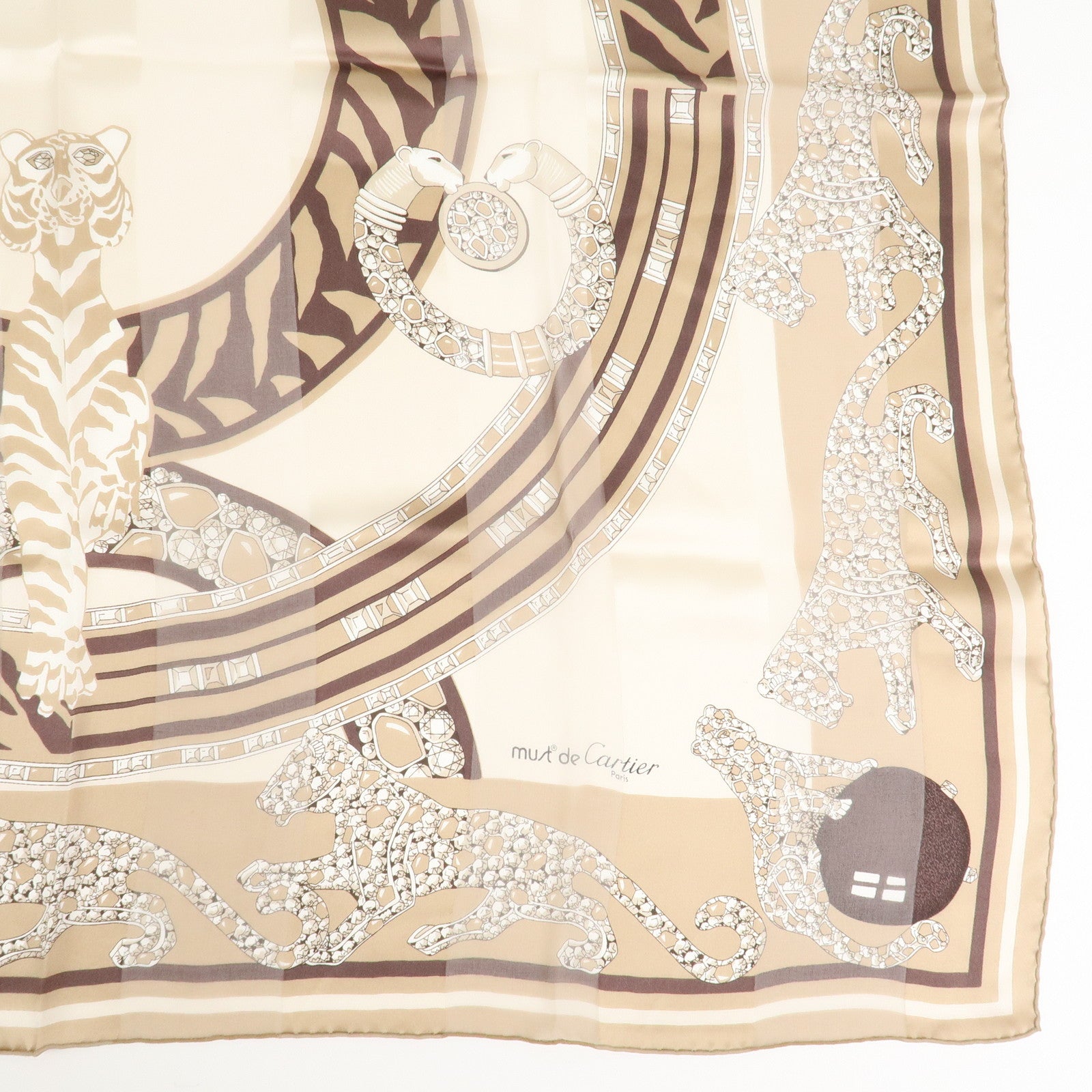 Cartier Must de Cartier Silk 100% Animal Pattern Scarf Light Brown