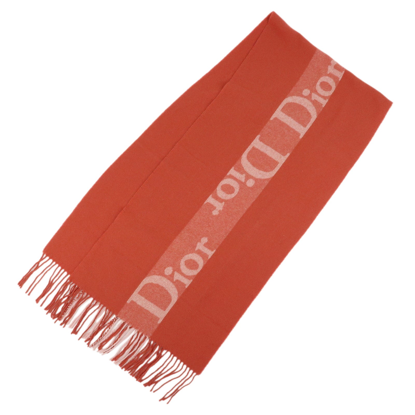 Christian Dior Logo Wool Cashmere Fringe Scarf Red