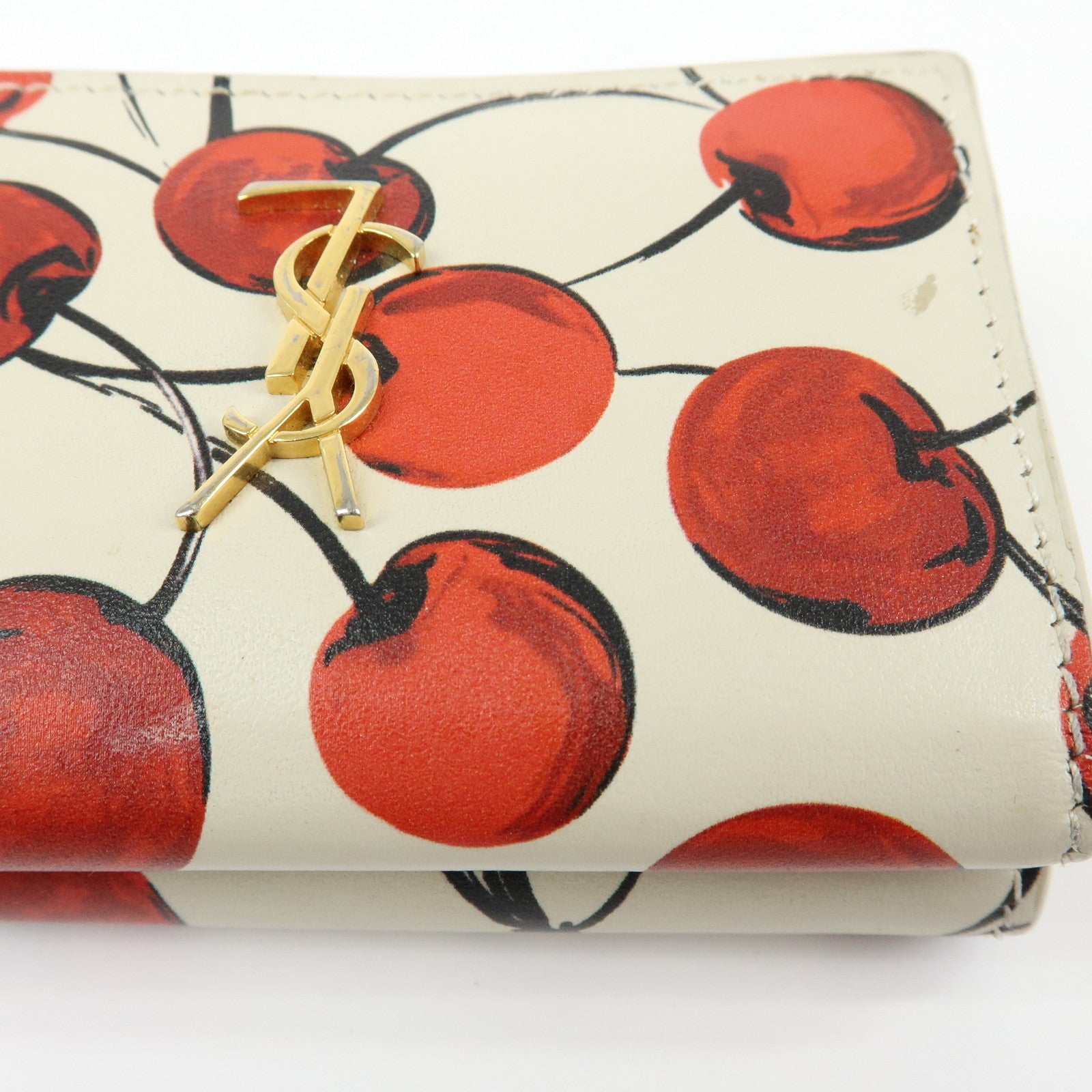 SAINT LAURENT PARIS Leather Compact Tri-fold Wallet Cherry Red