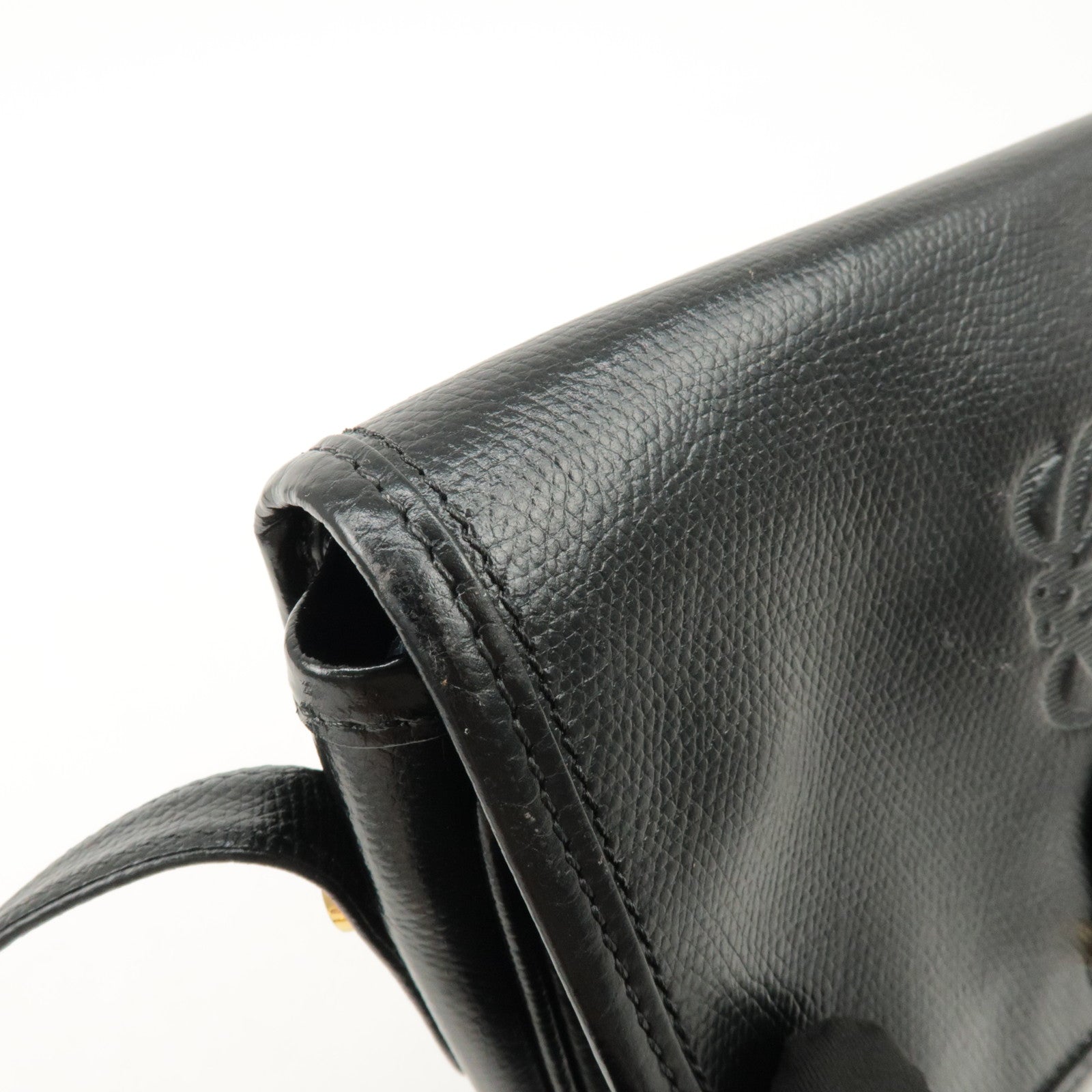 LOEWE Anagram Leather Shoulder bag Black Gold Hardware Used