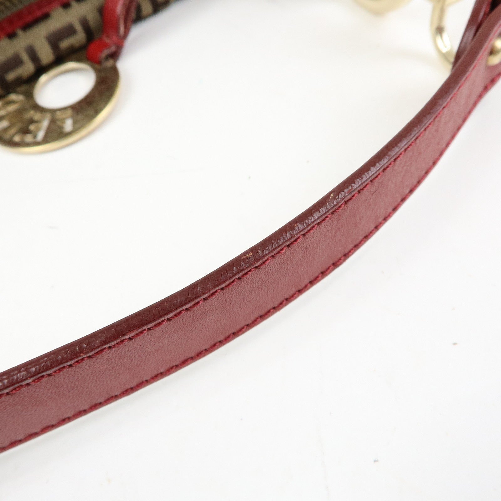 FENDI Zucca Canvas Leather Hand Bag Shoulder Bag Beige Red 8BR464