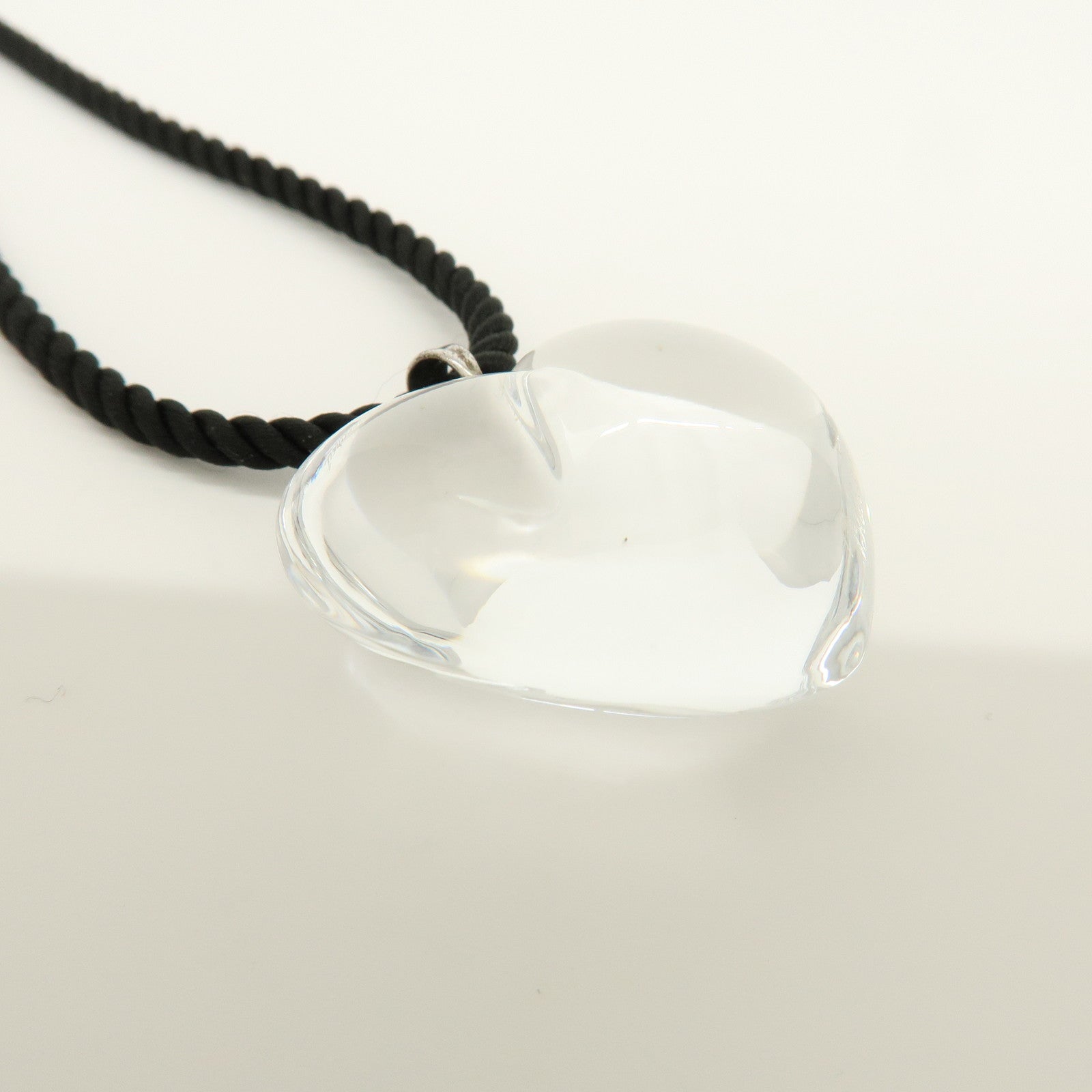 Baccarat Crystal Silver Heart Motif Necklace SV925 Clear Black