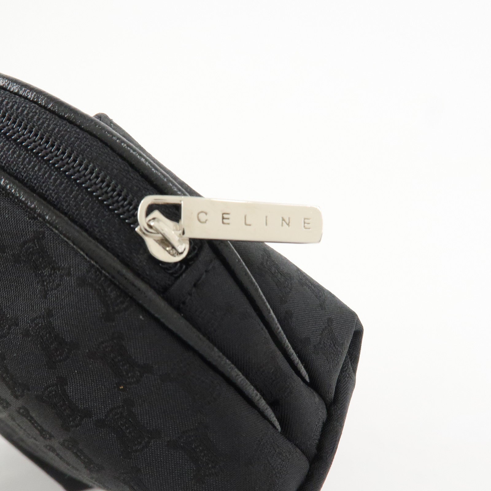 CELINE Macadam Nylon Cosmetic Pouch Logo Plate Black