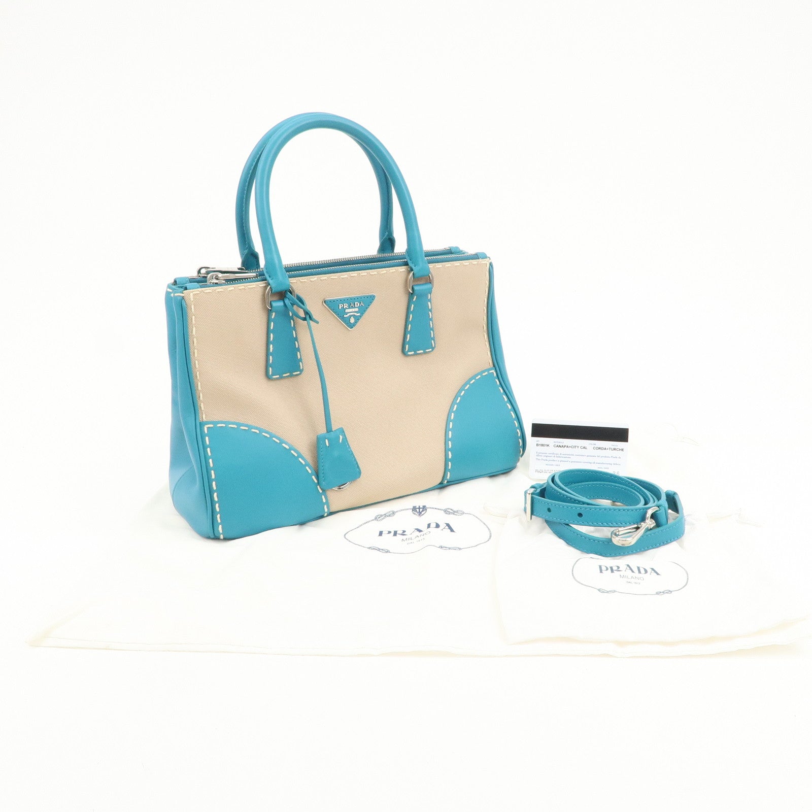PRADA Triangle Logo Canvas 2Way Bag Hand Bag Tote Bag Blue B1801K
