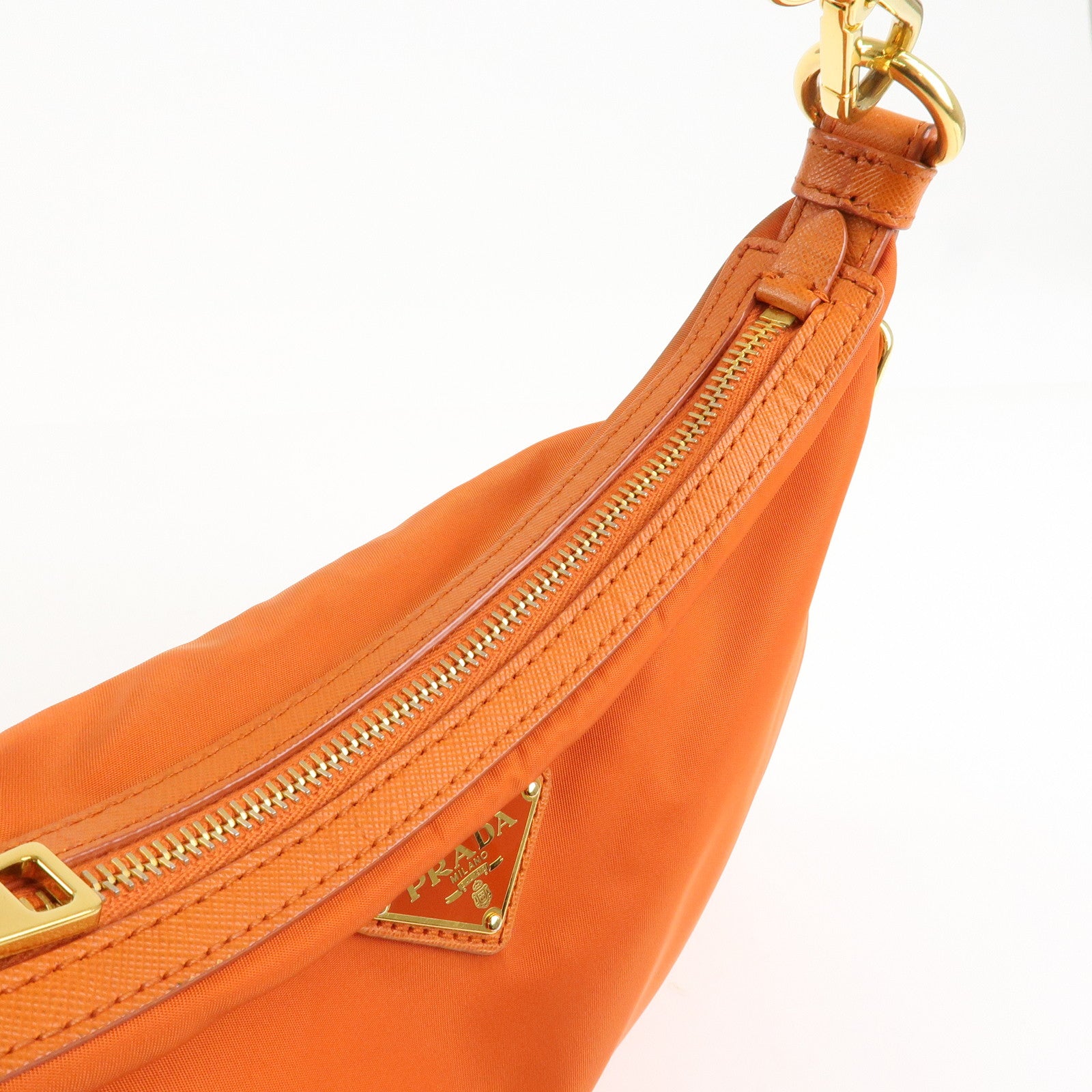 PRADA Triangle Logo Nylon Leather 2Way Shoulder Bag Orange Used