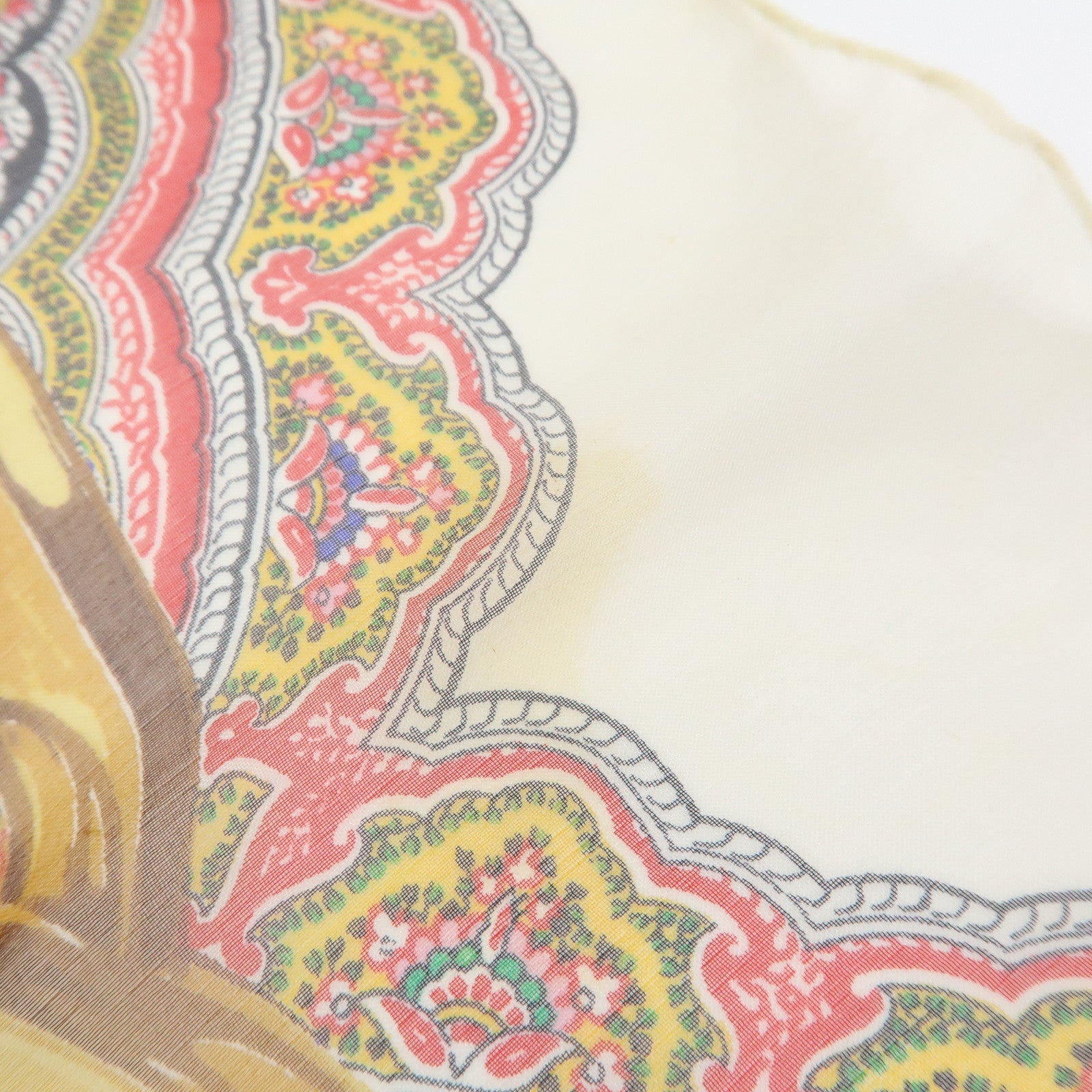 CHANEL Silk 100% Paisley Chain Pattern Scarf Gold Red