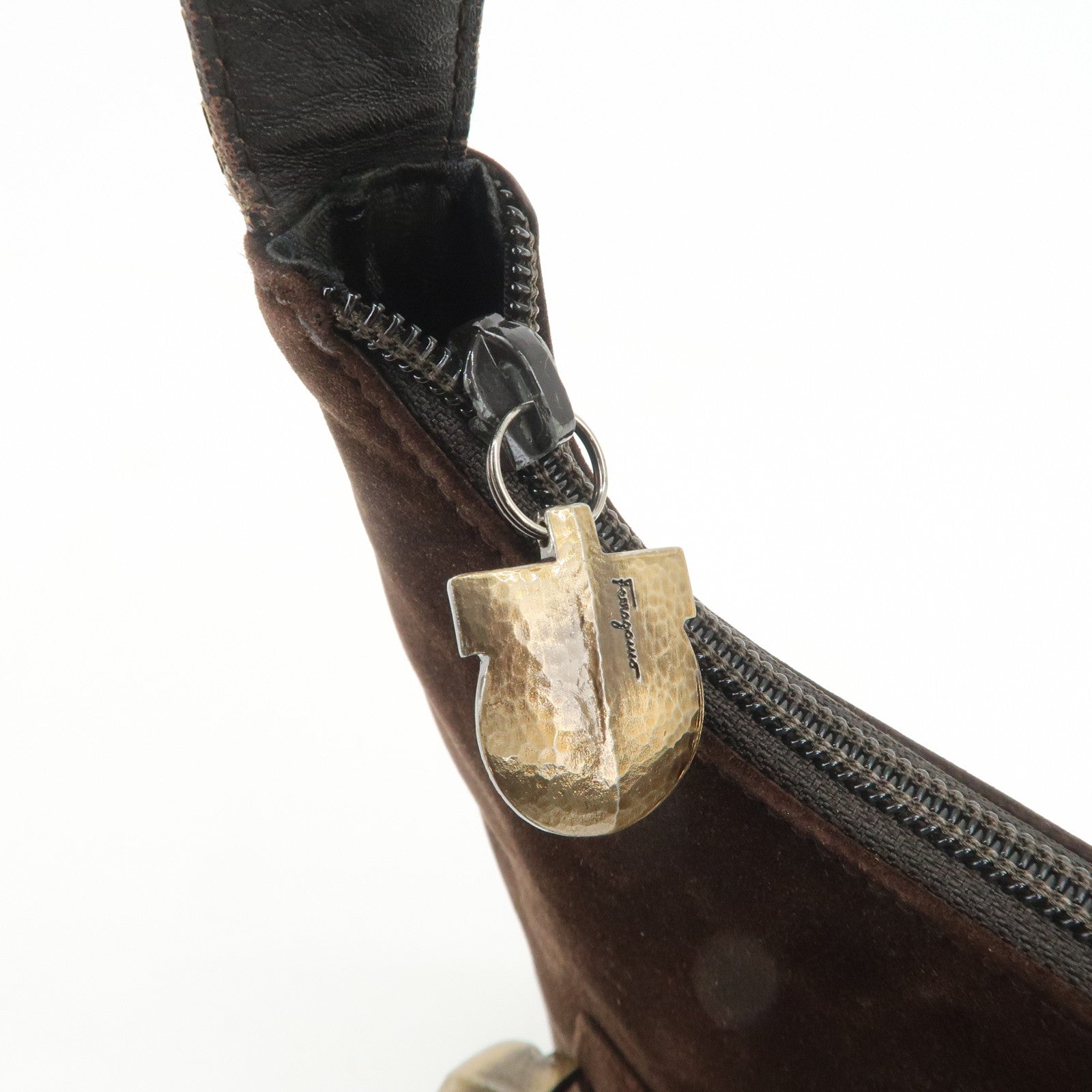 Ferragamo Gancini Suede Leather Shoulder Bag Brown