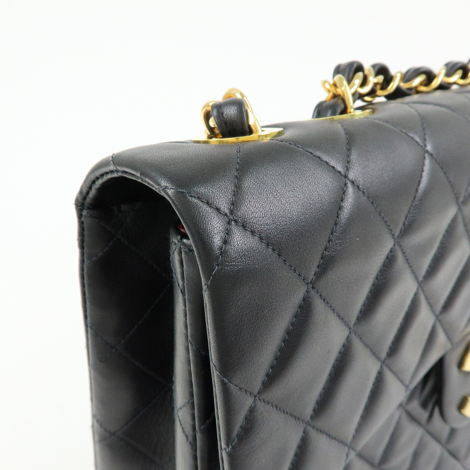 CHANEL Jumbo Matelasse 34 Lamb Skin Flap Shoulder Bag Black A01094