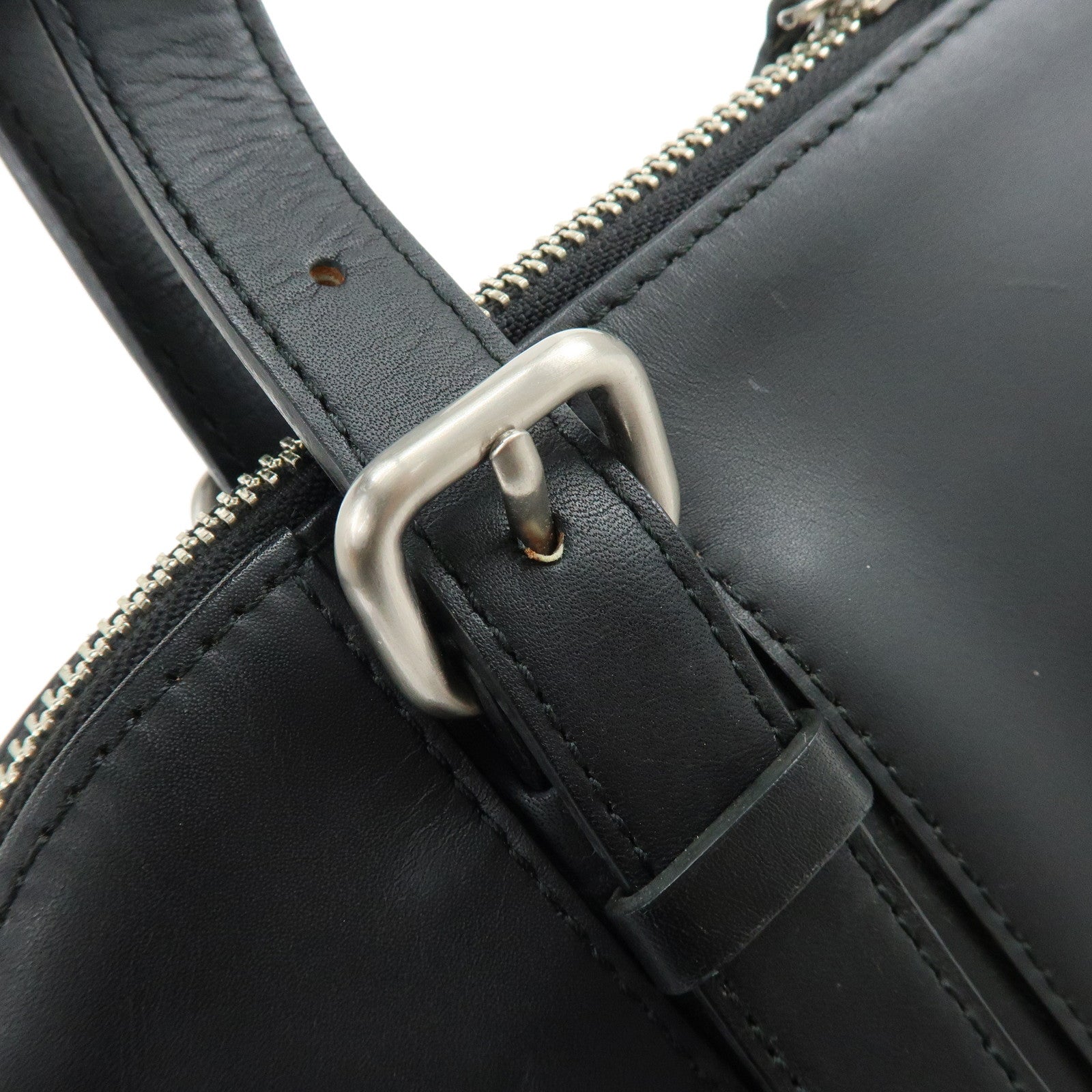 BURBERRY Leather Hand Bag Boston Bag Black