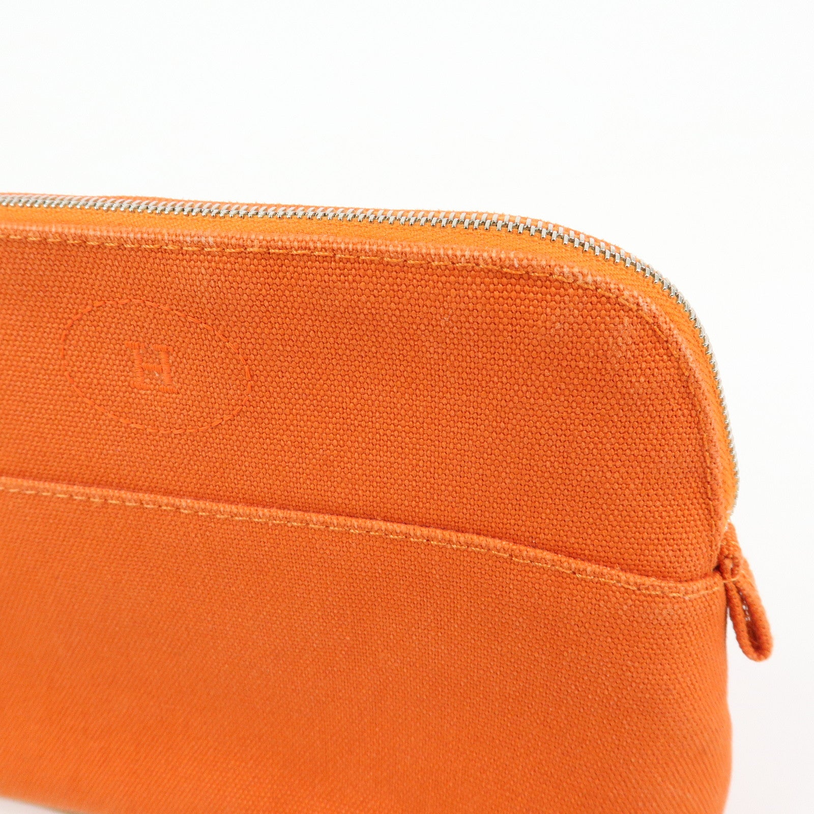 HERMES Bolide Pouch 20 Toile H Canvas Pouch Cosmetic Pouch Orange