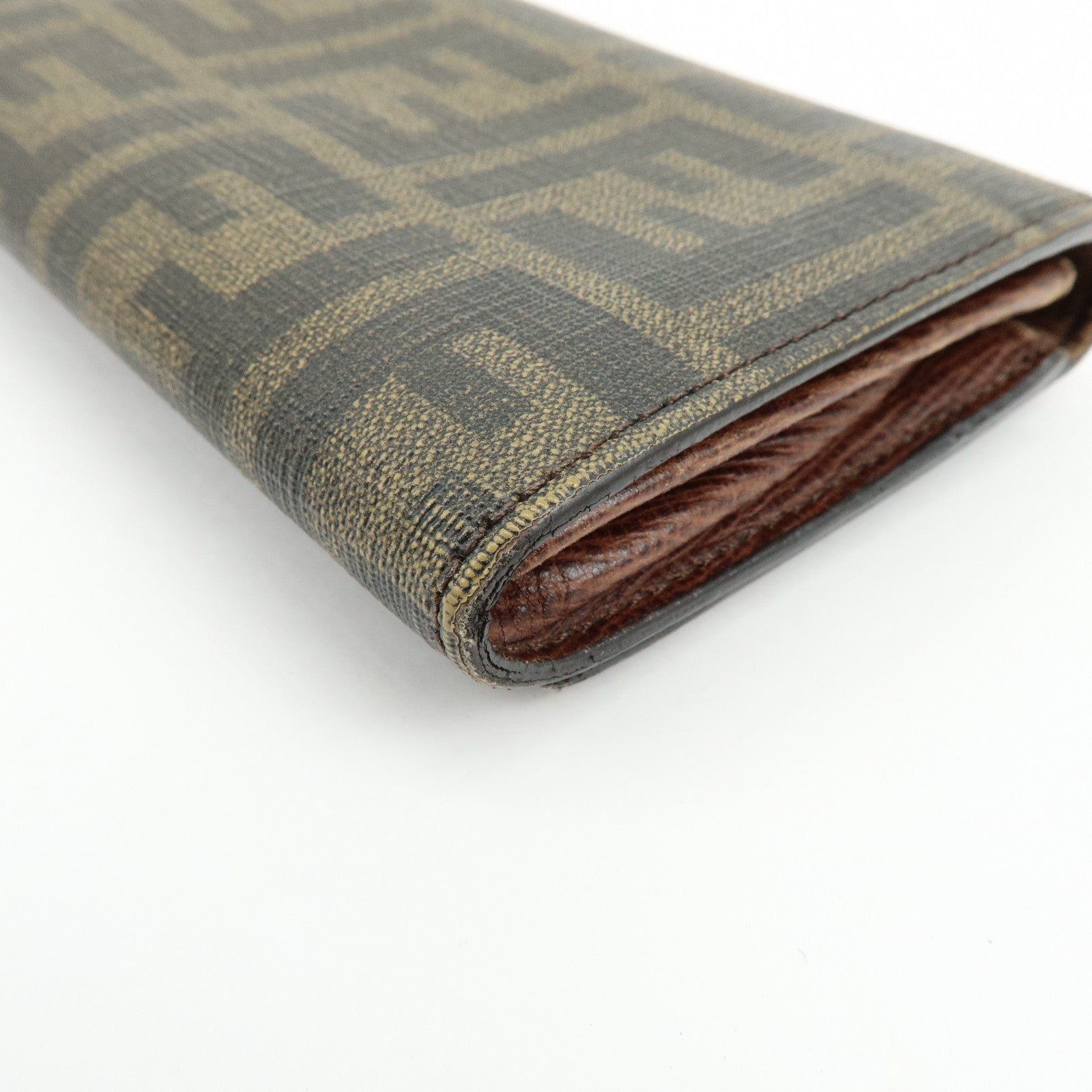 FENDI Zucca Leather Bi-fold Long Wallet Brown Black 8M0000