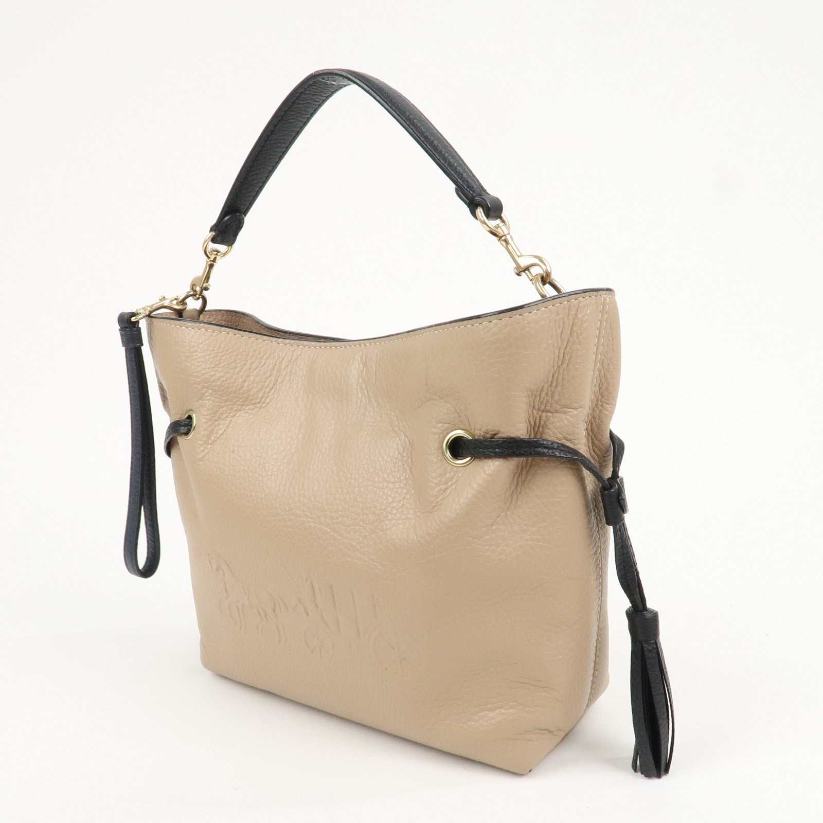 COACH Andy Leather 2Way Bag Crossbody Bag Hand Bag Beige Black