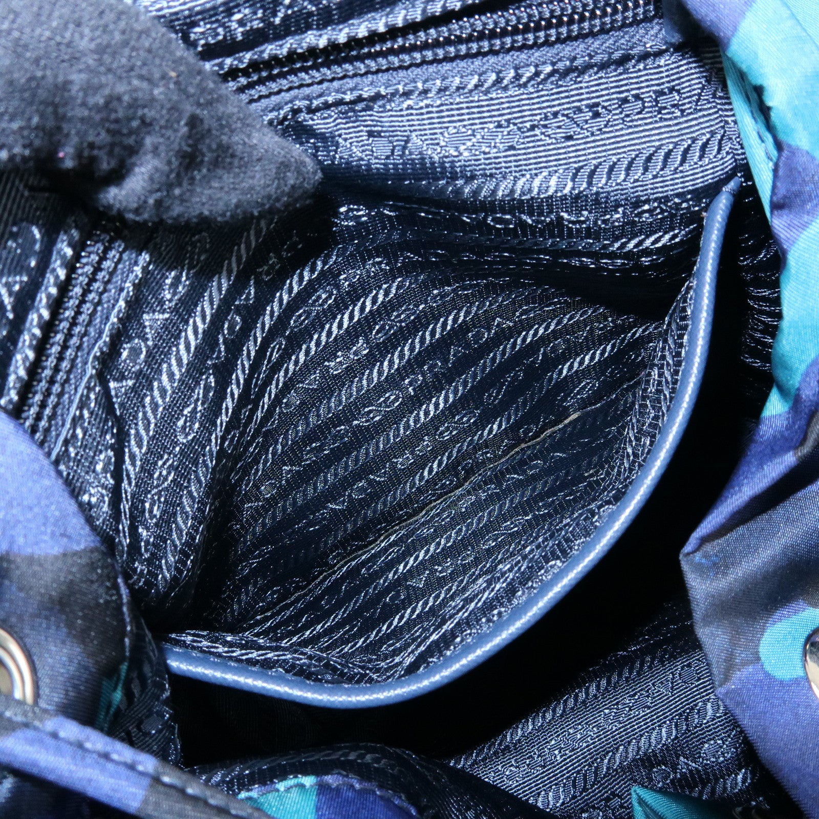 PRADA Triangle Logo Nylon Leather Backpack Camouflage Motif Blue