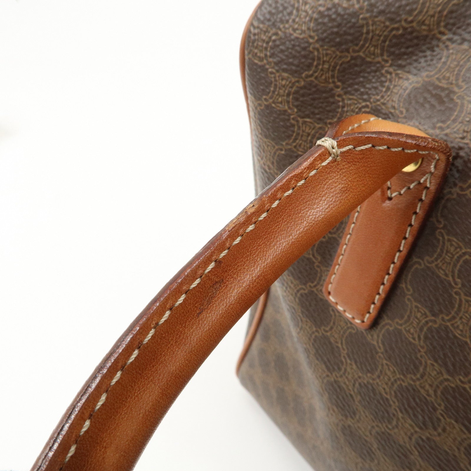 CELINE Macadam PVC Leather Hand Bag Brown Gold HDW