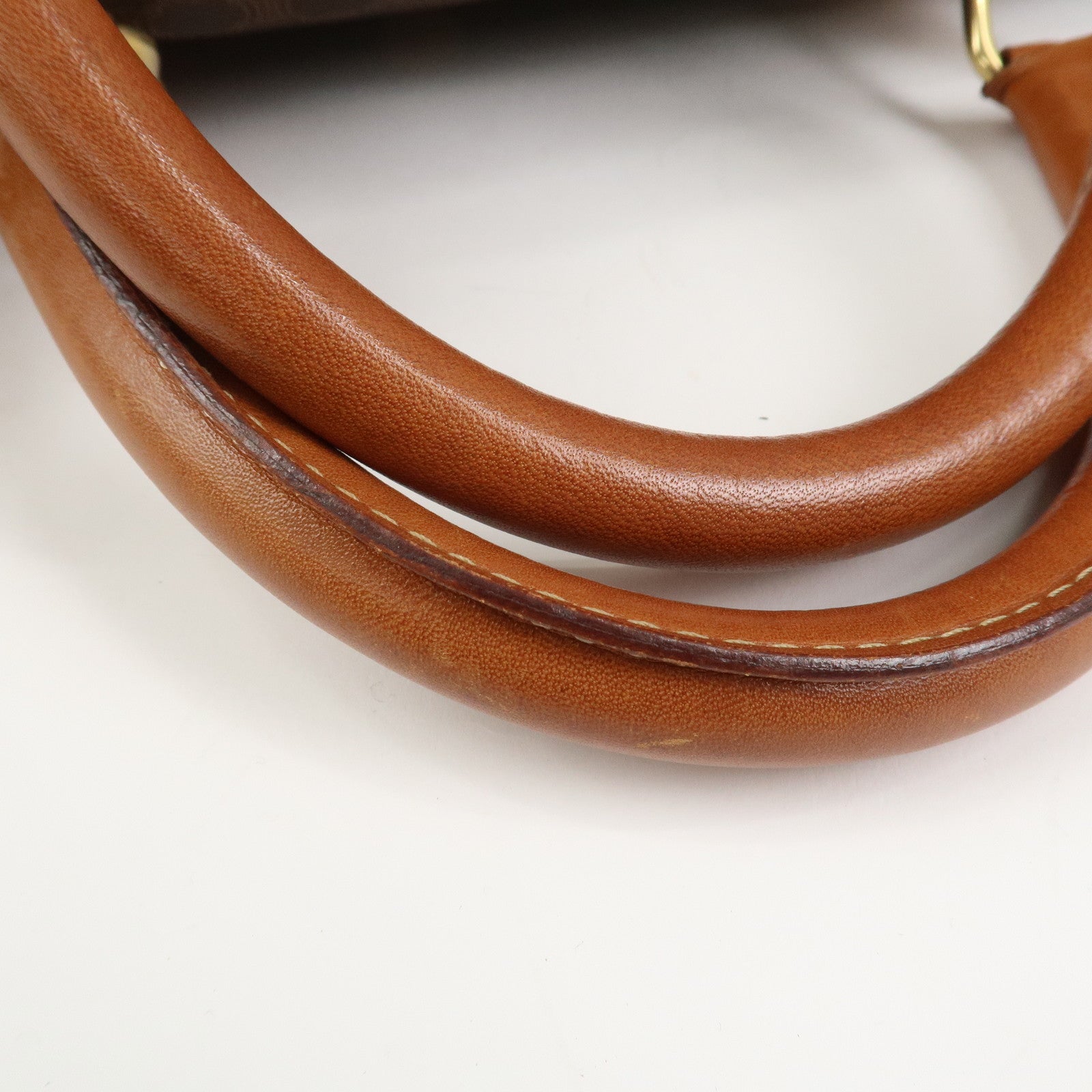 CELINE Macadam PVC Canvas Leather Boston Bag Hand Bag Brown