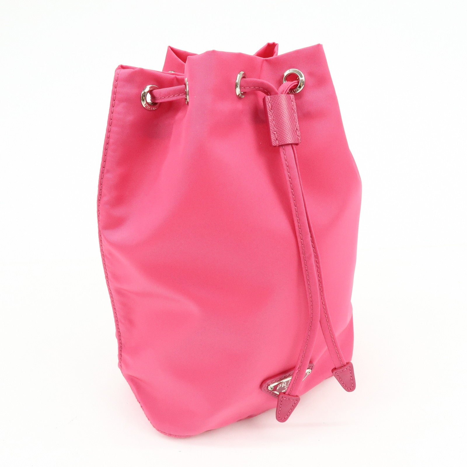 PRADA Triangle Logo Nylon Leather Drawstring Pouch Pink 1N0369