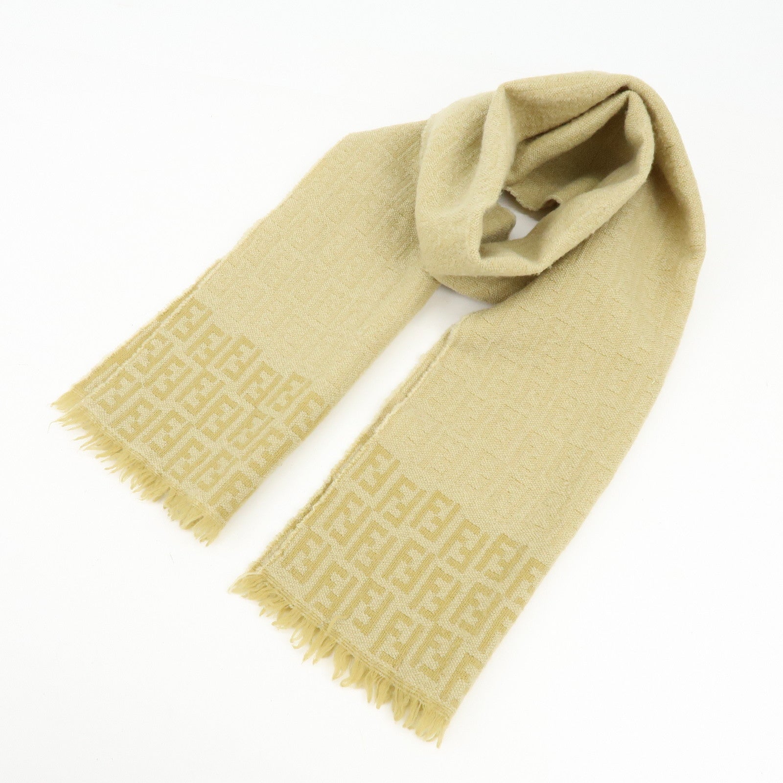 FENDI Zucca Wool 100% Scarf Yellow Beige