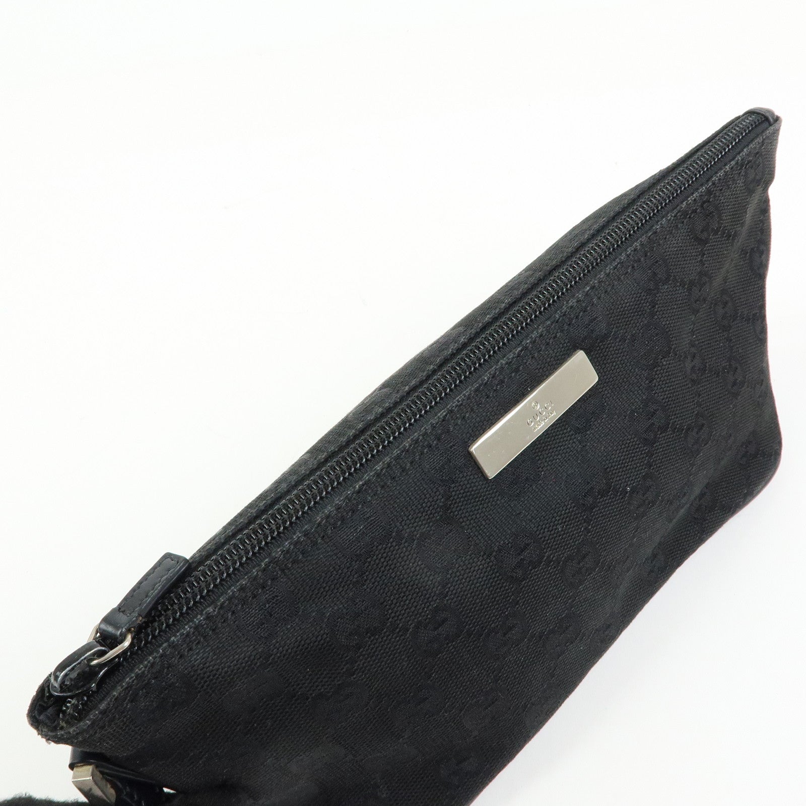 GUCCI Boat Bag GG Canvas Leather Hand Bag Pouch Black 0391103