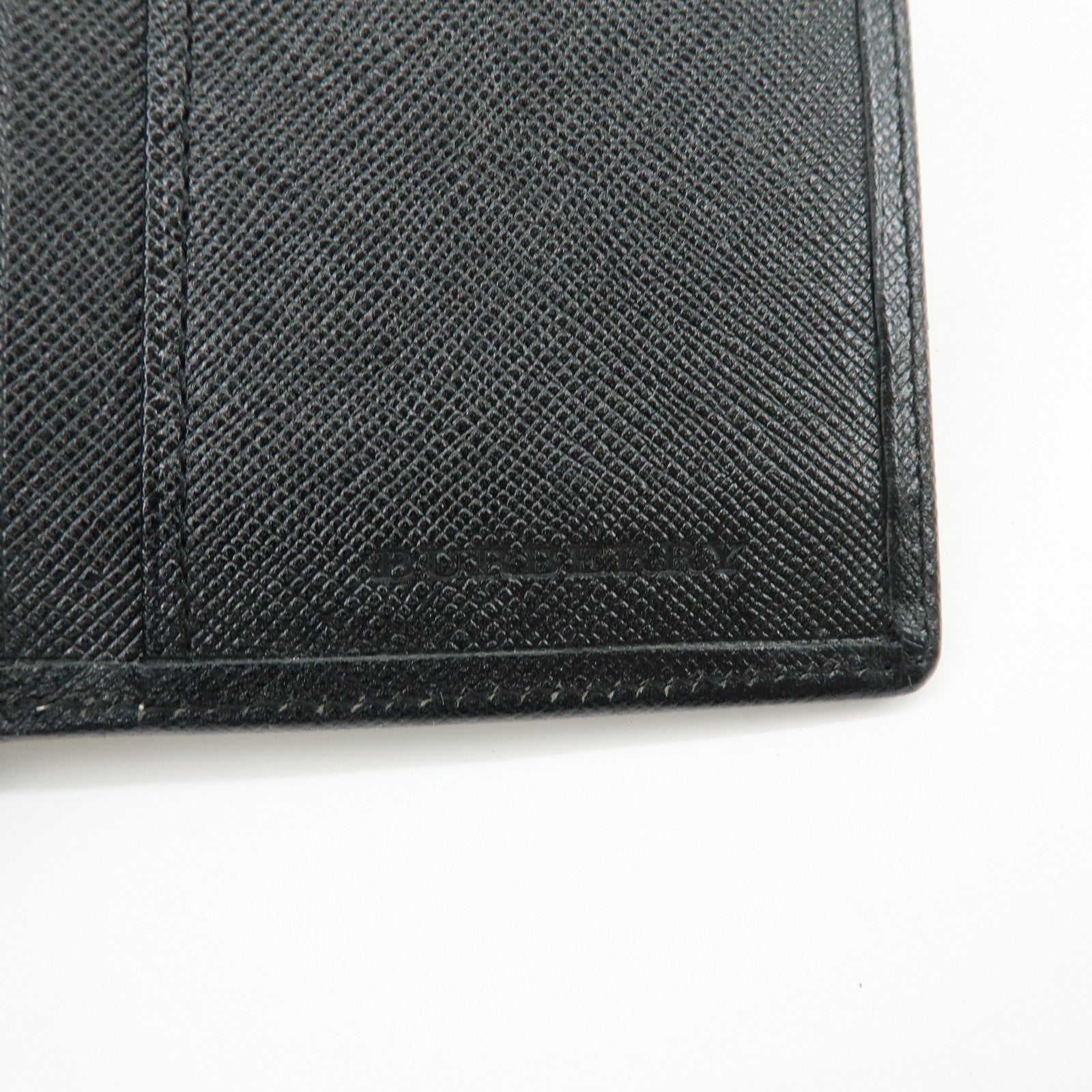 BURBERRY Nova Plaid Canvas Leather Compact Wallet Black Beige