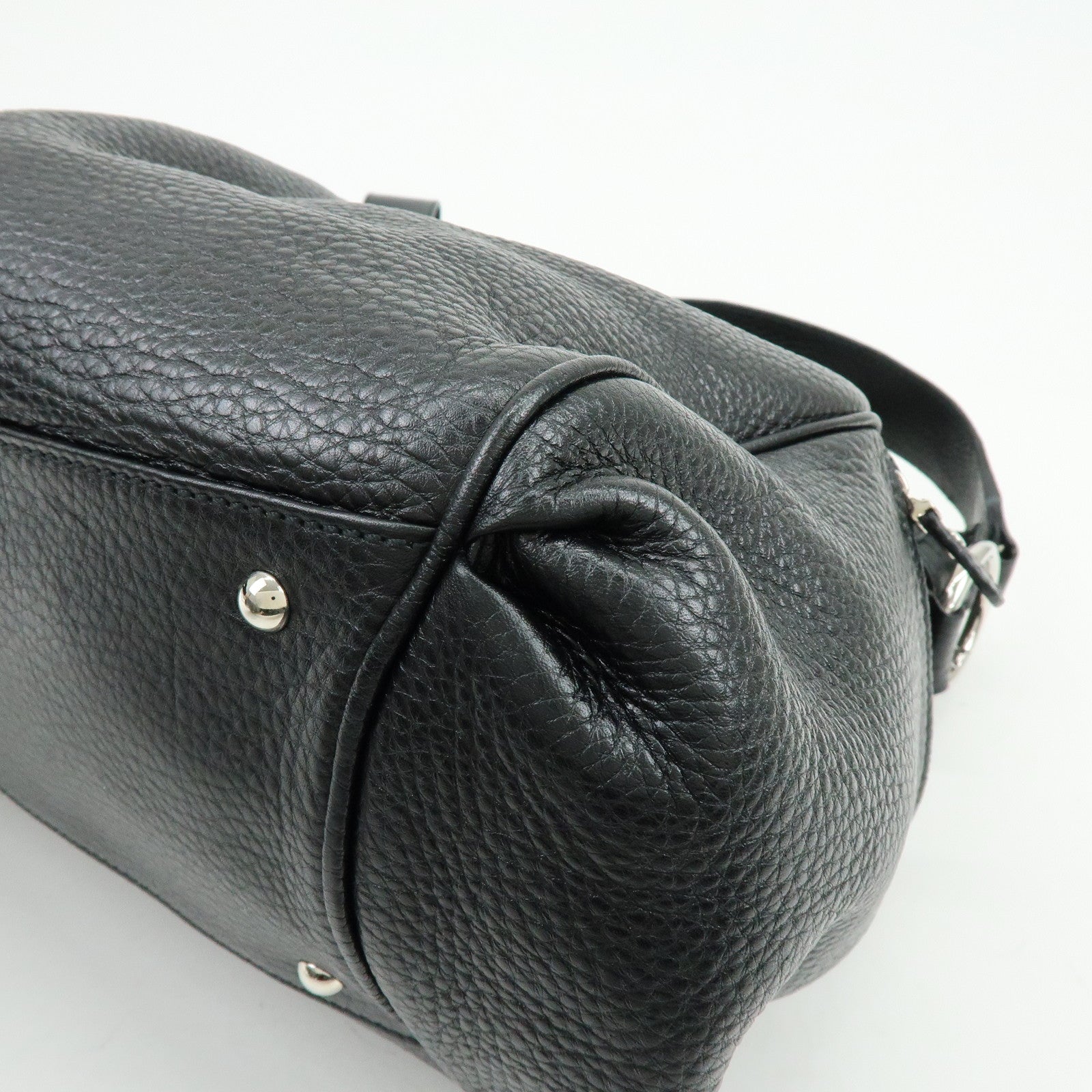 Ferragamo Gancini Leather 2Way Bag Hand Bag Shoulder Bag Black