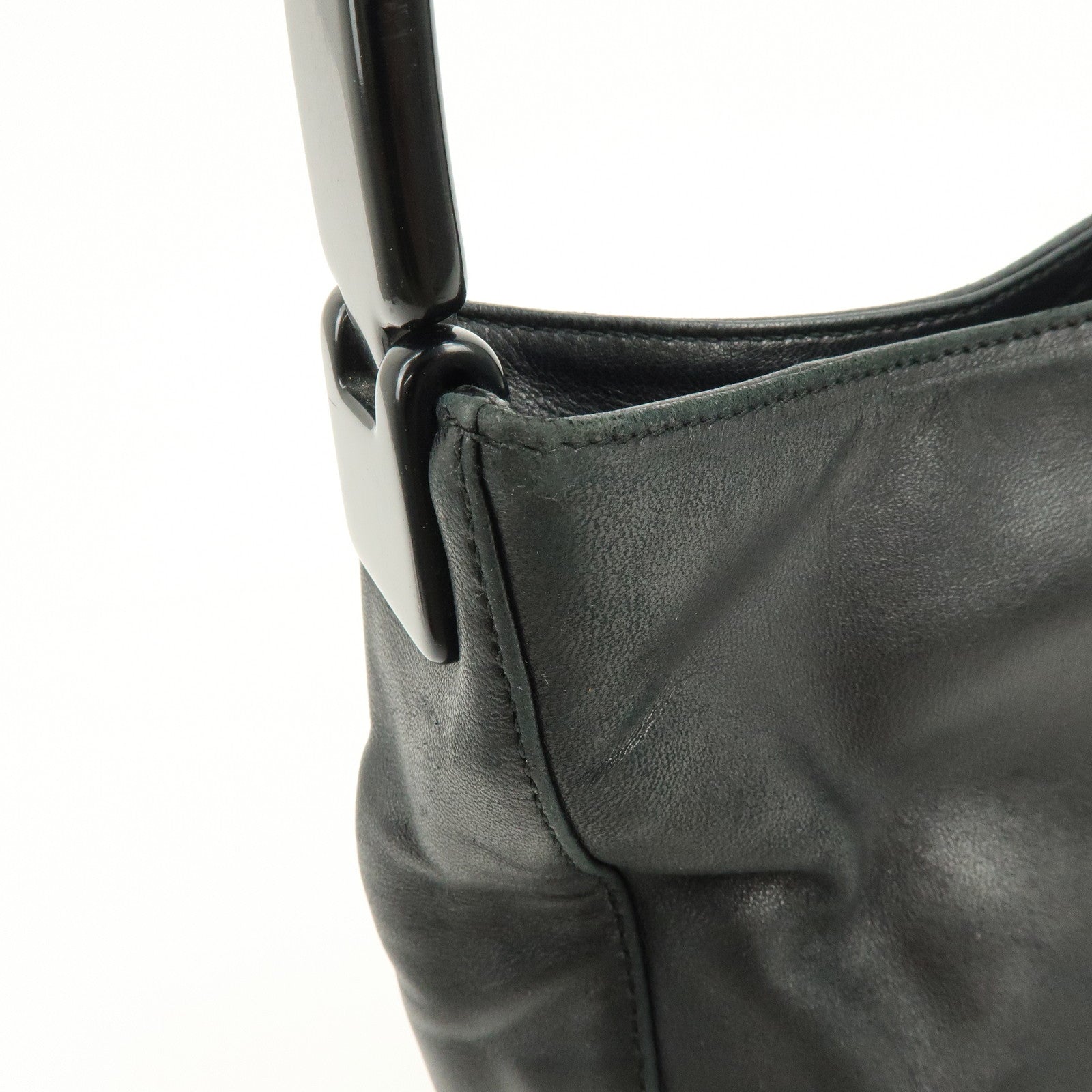 PRADA Leather Plastic Hobo Shoulder Bag Hand Bag Black