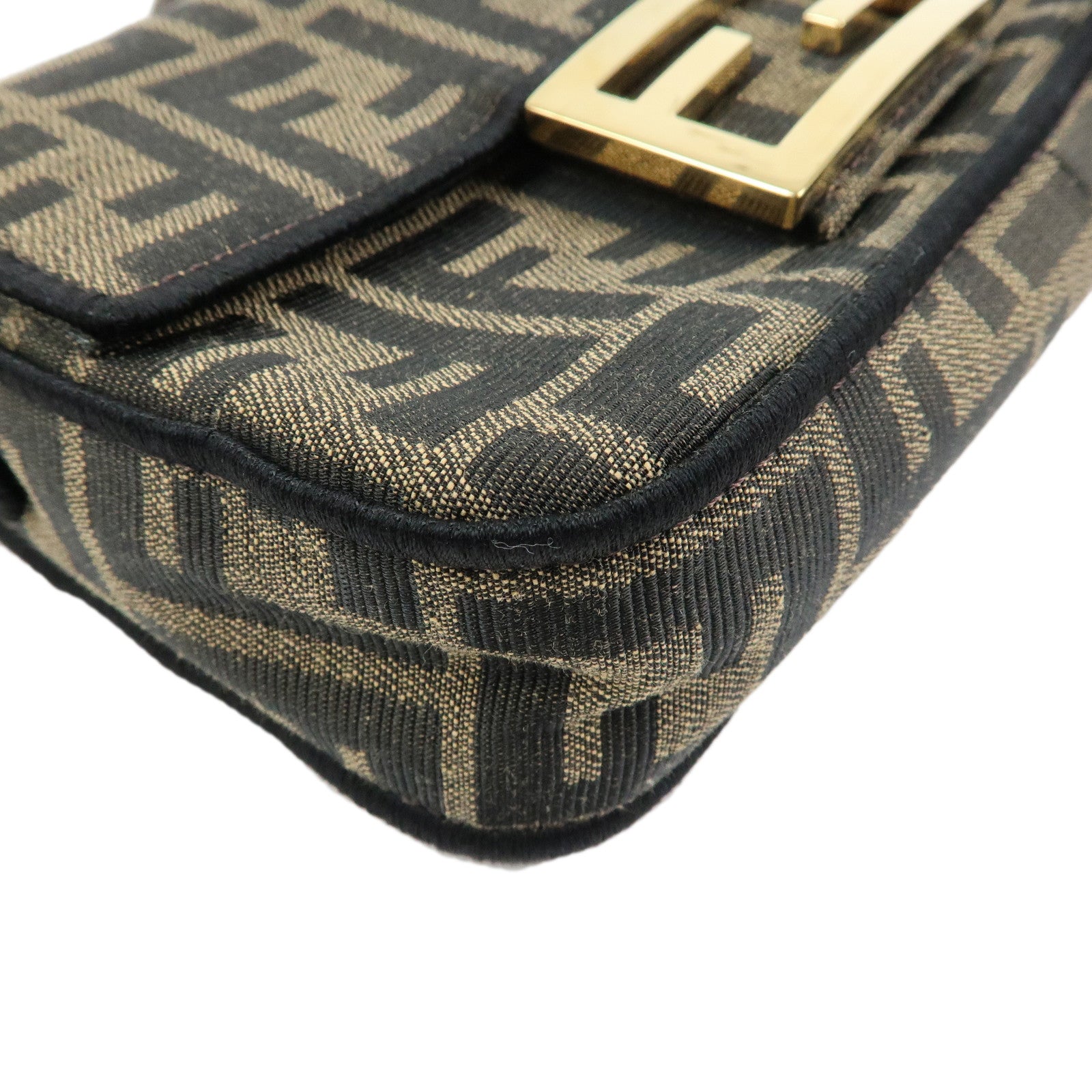 FENDI Zucca Jaquard Canvas Baguette Small 2Way Hand Bag Brown 8BS017