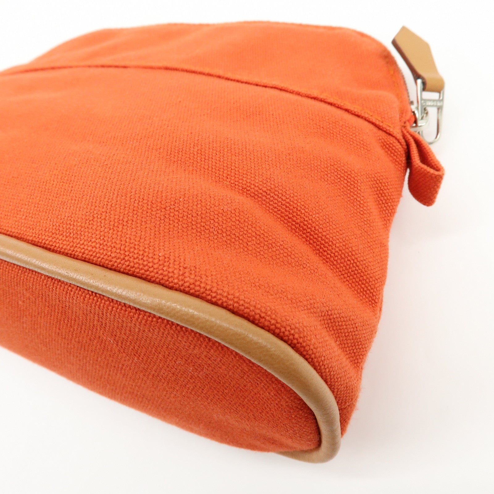 HERMES Bolide Mini Cotton Leather Pouch Cosmetic Pouch Orange