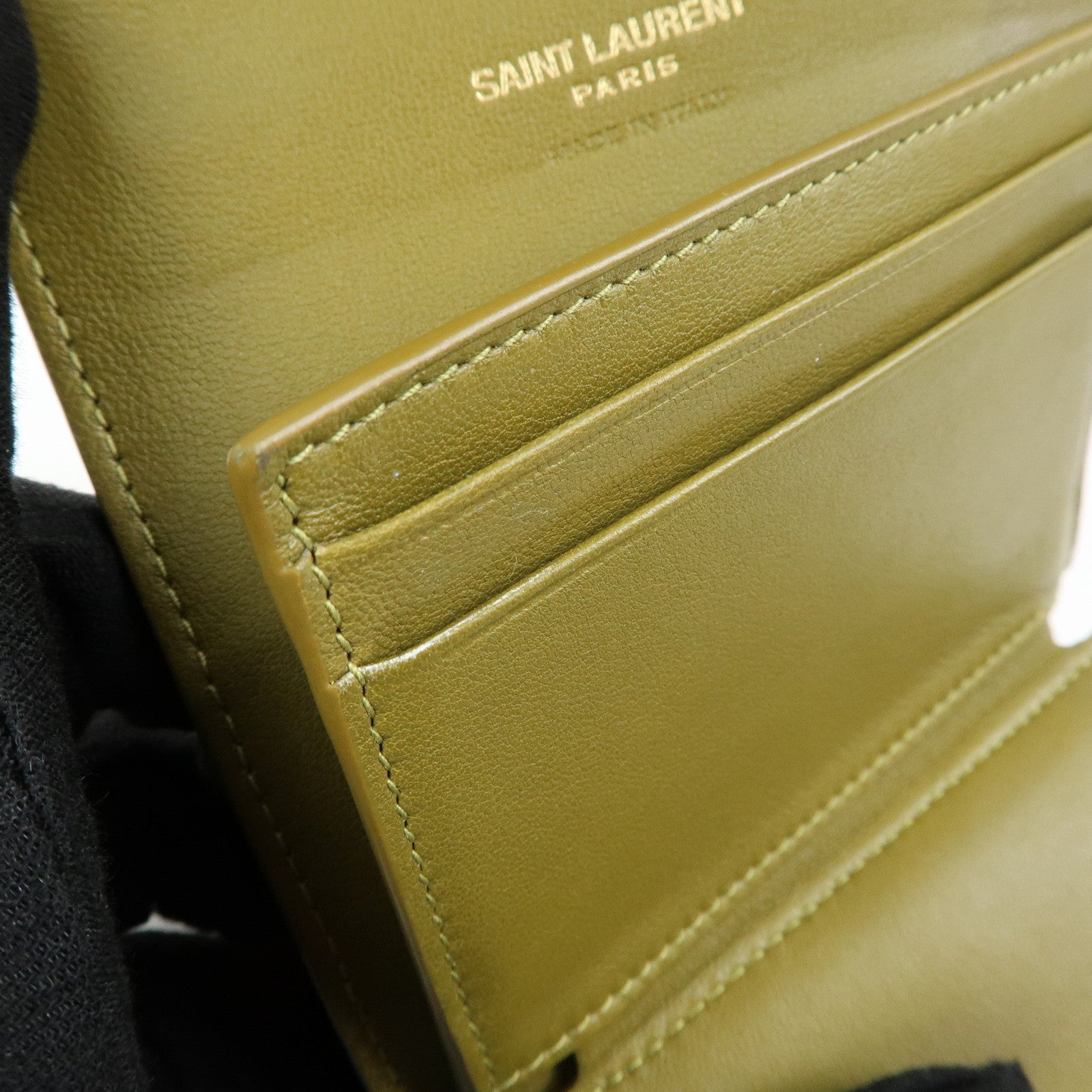 SAINT LAURENT PARIS Cassandra Leather Tri-Fold Wallet Khaki