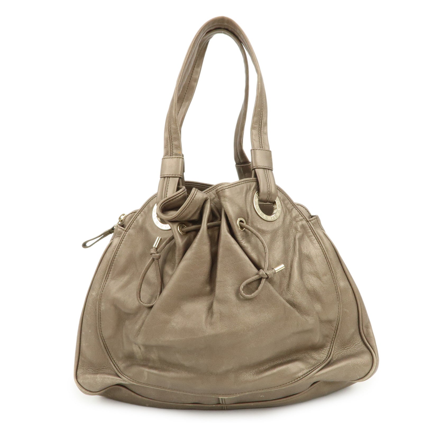 BVLGARI Logo Leather Hand Bag Shoulder Bag Bronze