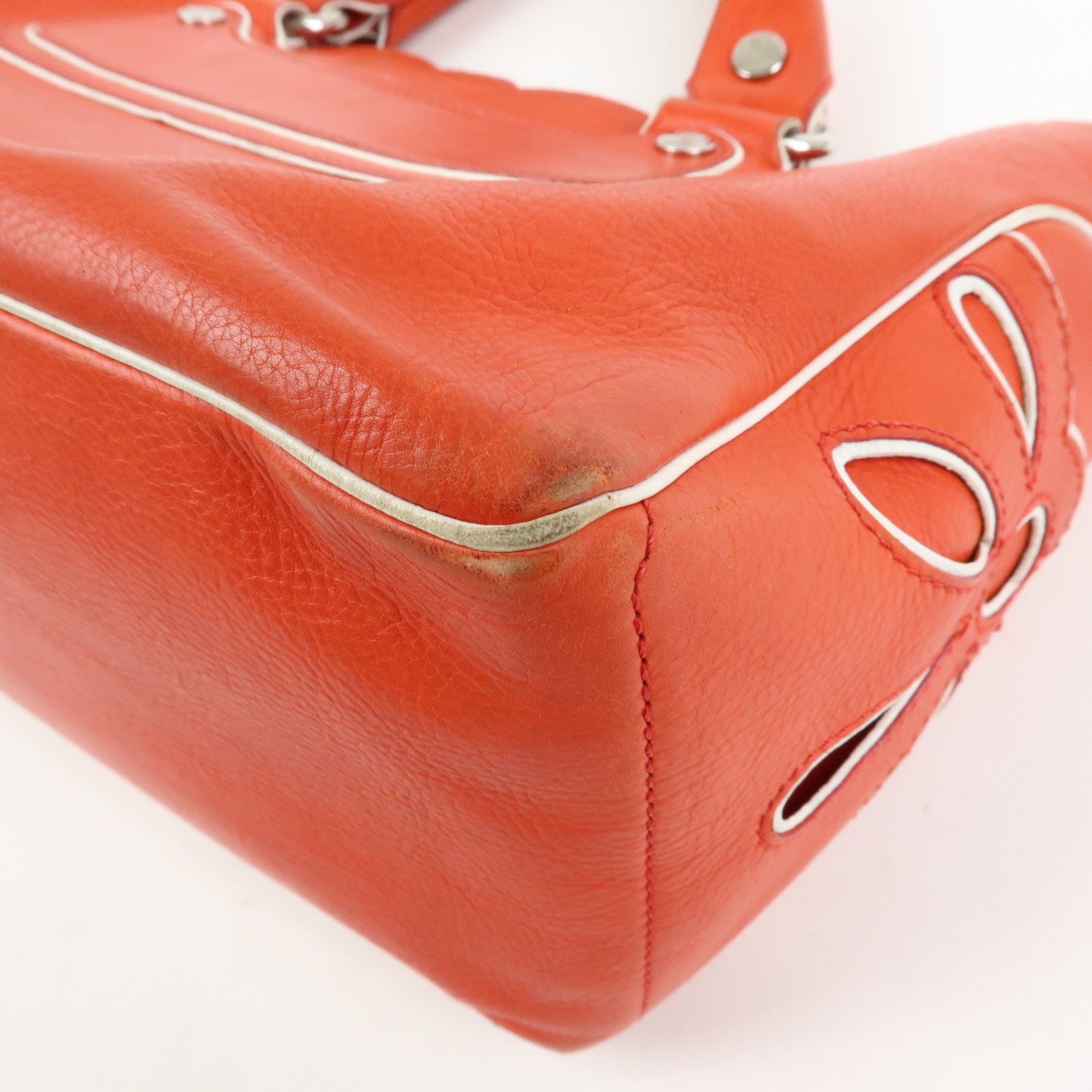 CELINE Scalloped Boogie Bag Leather Hand Bag Tote Bag Orange White