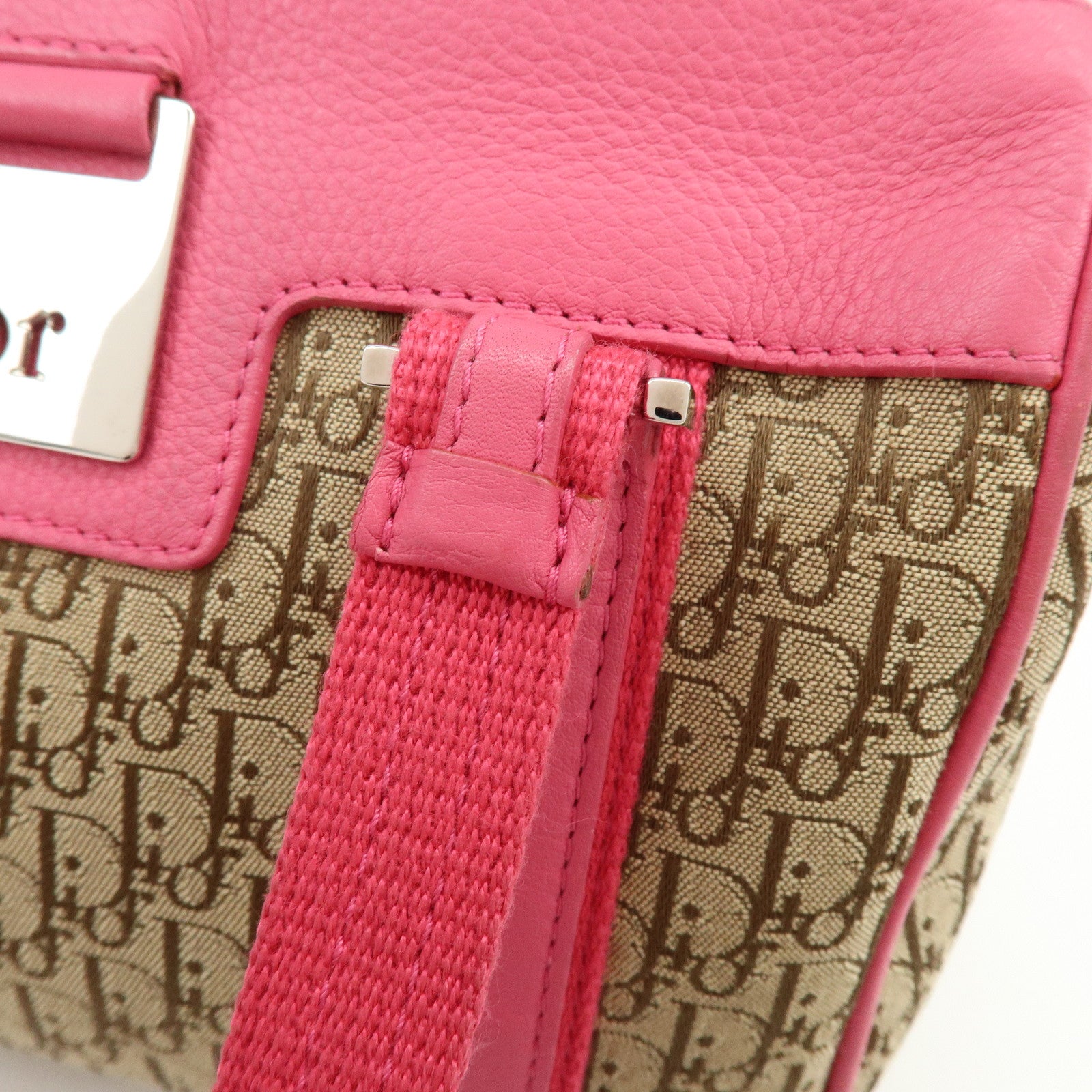 Christian Dior Trotter Street Chic Canvas Leather Boston Bag Pink