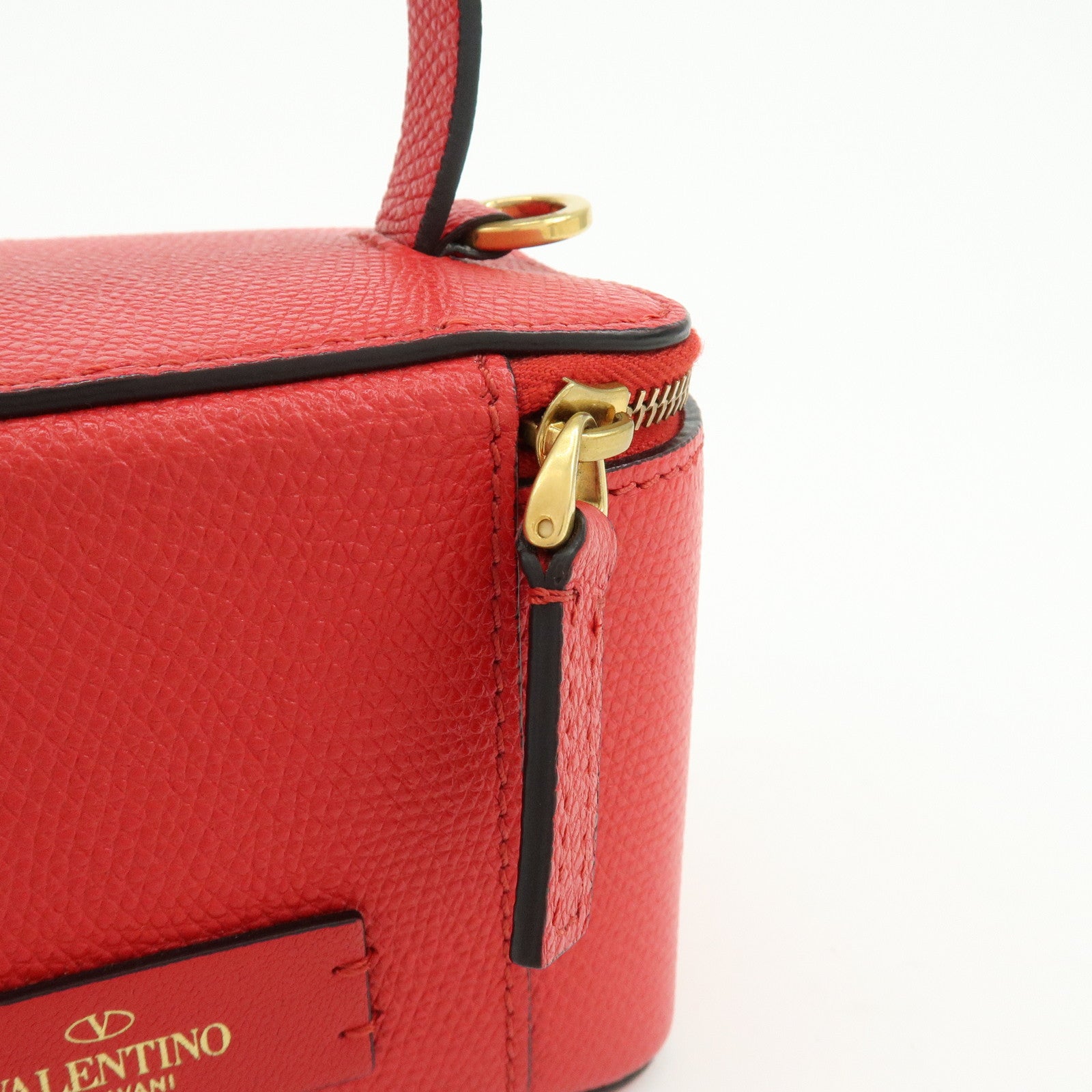 VALENTINO V Logo Leather 2Way Mini Hand Bag Chain Vanity Bag Red