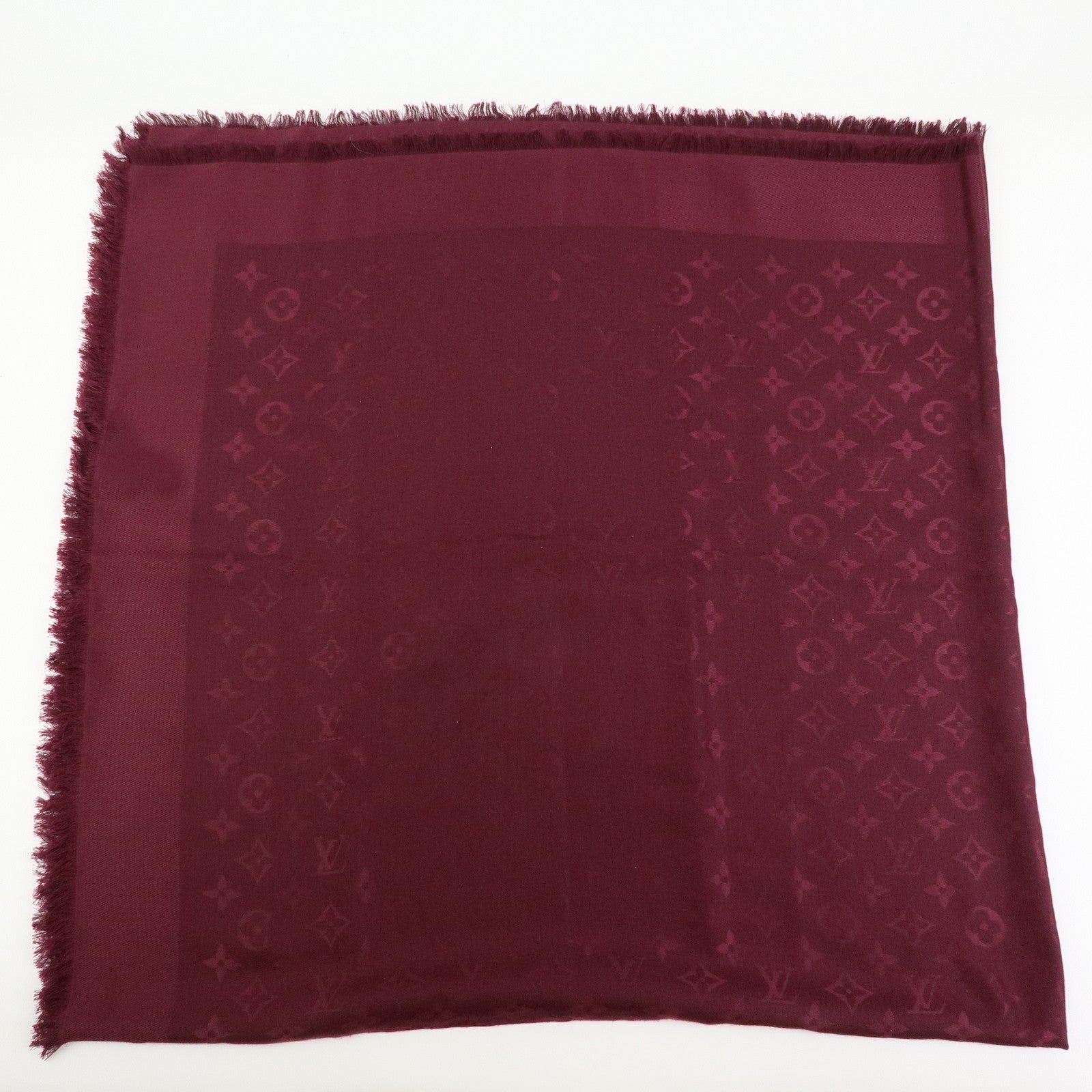 Louis Vuitton Monogram Shawl Silk Wool Large Scarf Burgundy M71359