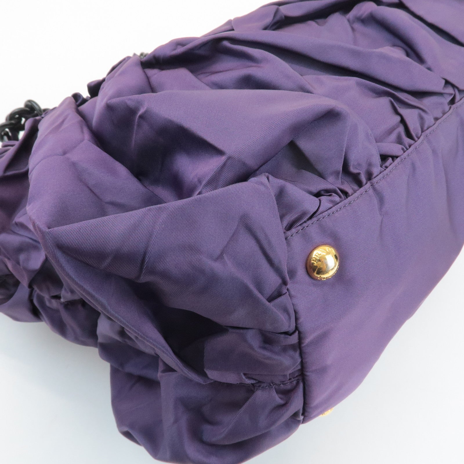 PRADA Triangle Logo Leather Nylon Tote Bag Shoulder Bag Purple Used