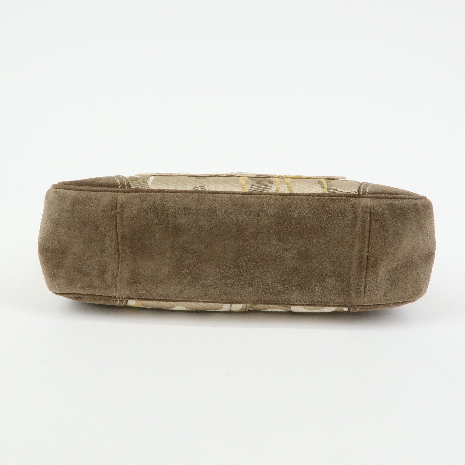 COACH Signature Canvas Suede Leather Shoulder Bag Beige Brown