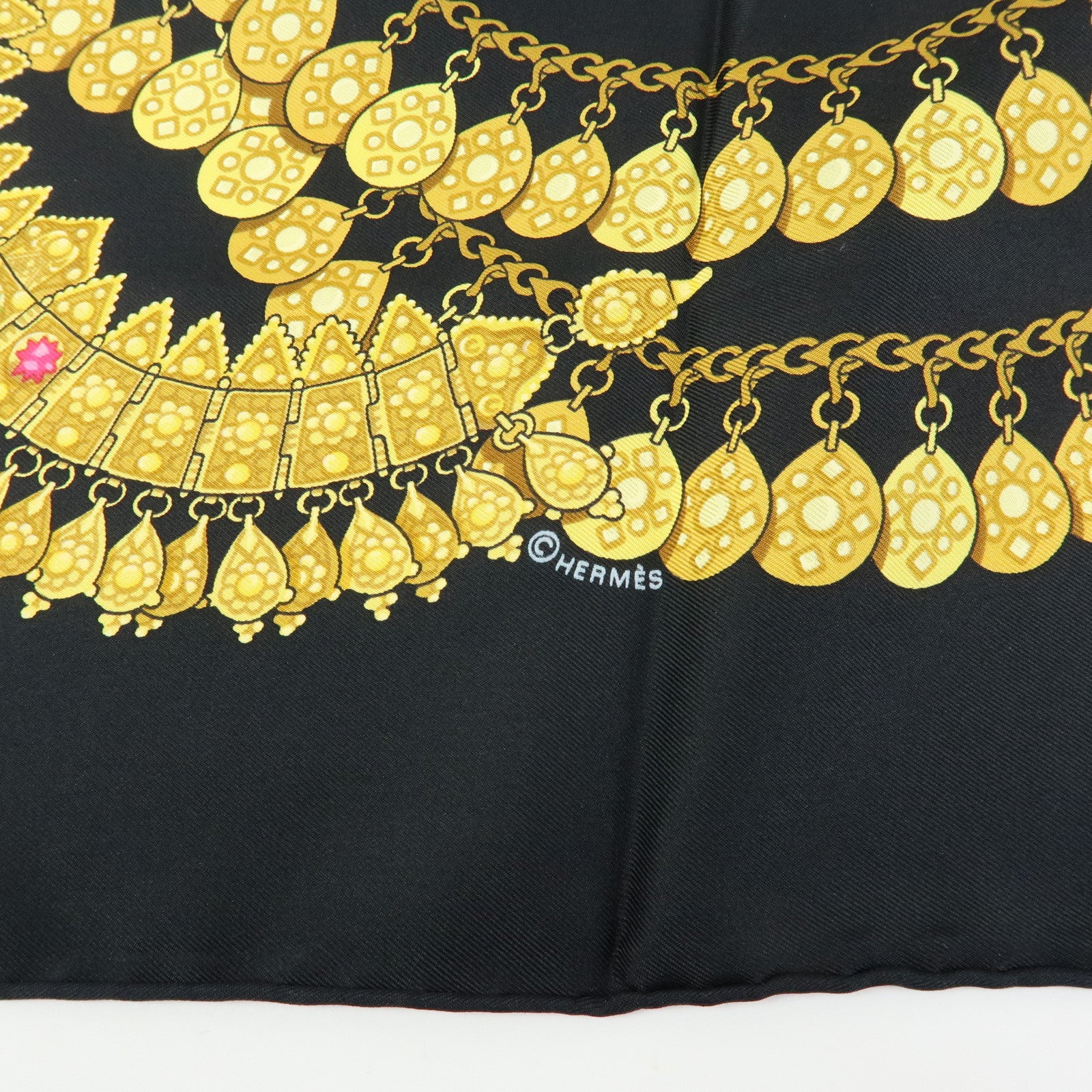 HERMES Carre 90 Silk 100 % Scarf  KOSMIMA Black Yellow